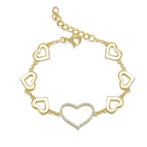 14k Gold Plated with DIamond Cubic Zirconia Heart Halo Charm Kids/Teens Bracelet in Sterling Silver