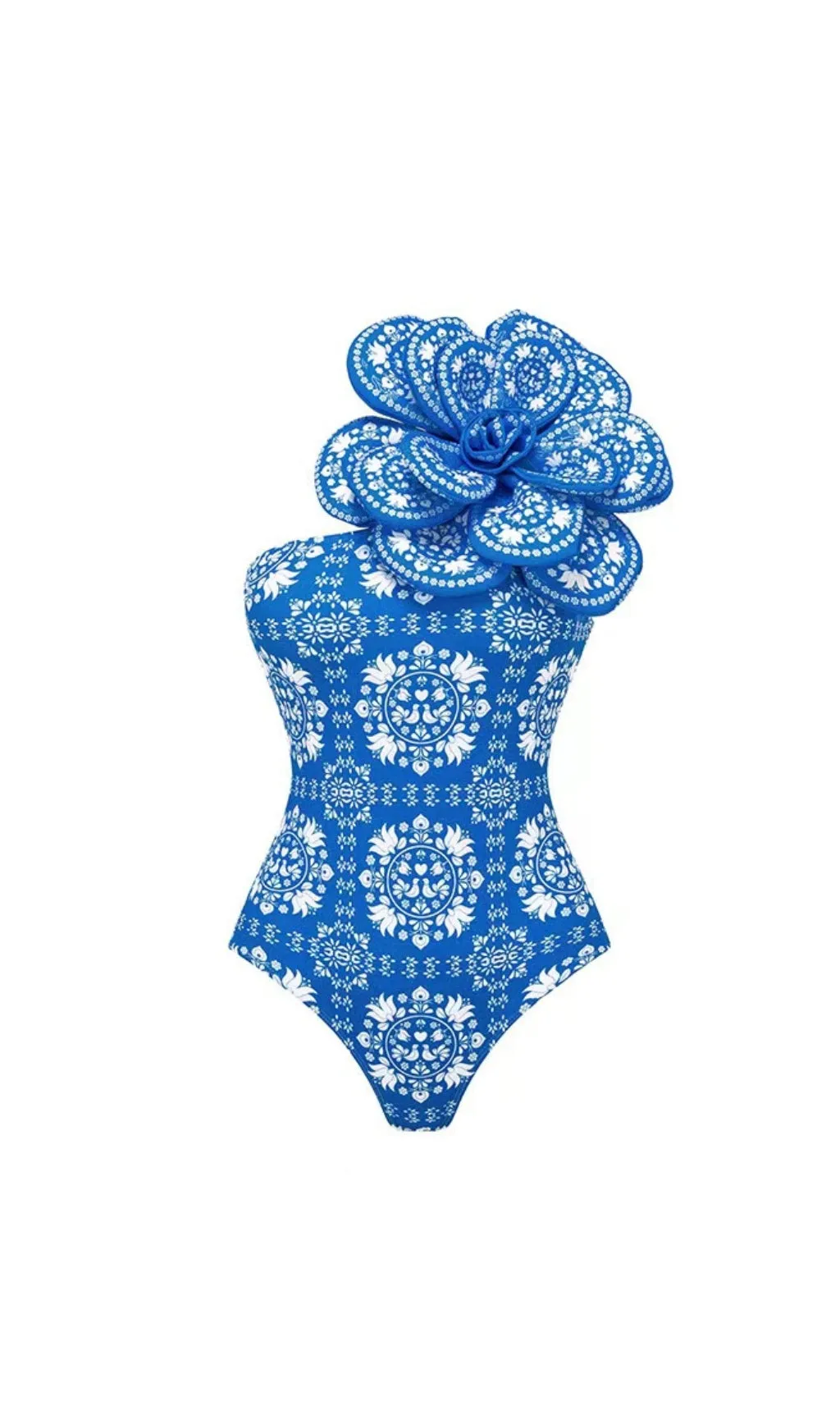 3D Flower One Shoulder Printed One Piece Swimsuit and Skirt Gloria Lanvin