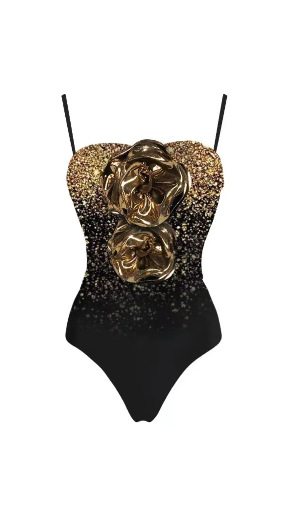3D Flower Shiny Printed One Shoulder One Piece Swimsuit and Skirt Gloria Lanvin
