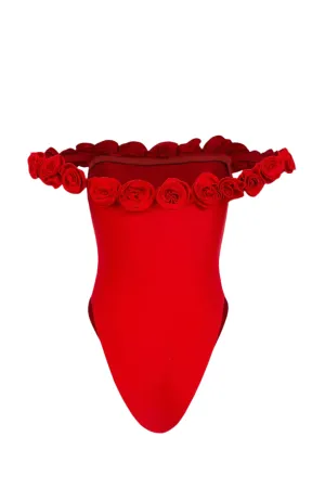 3d flower strapless bodysuit in red Gloria Lanvin