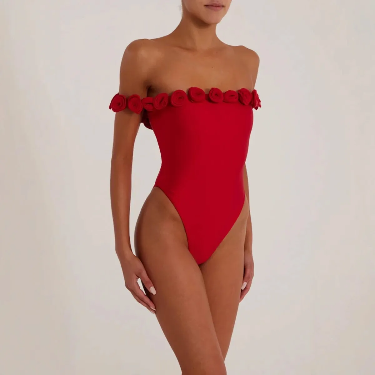 3d flower strapless bodysuit in red Gloria Lanvin