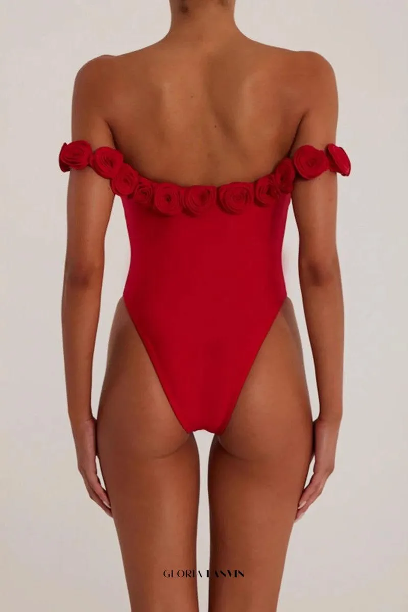 3d flower strapless bodysuit in red Gloria Lanvin