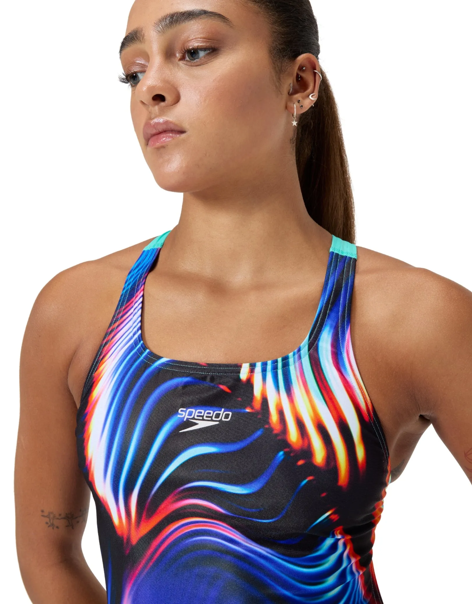 Allover Digital Leaderback Swimsuit - Black/Multi