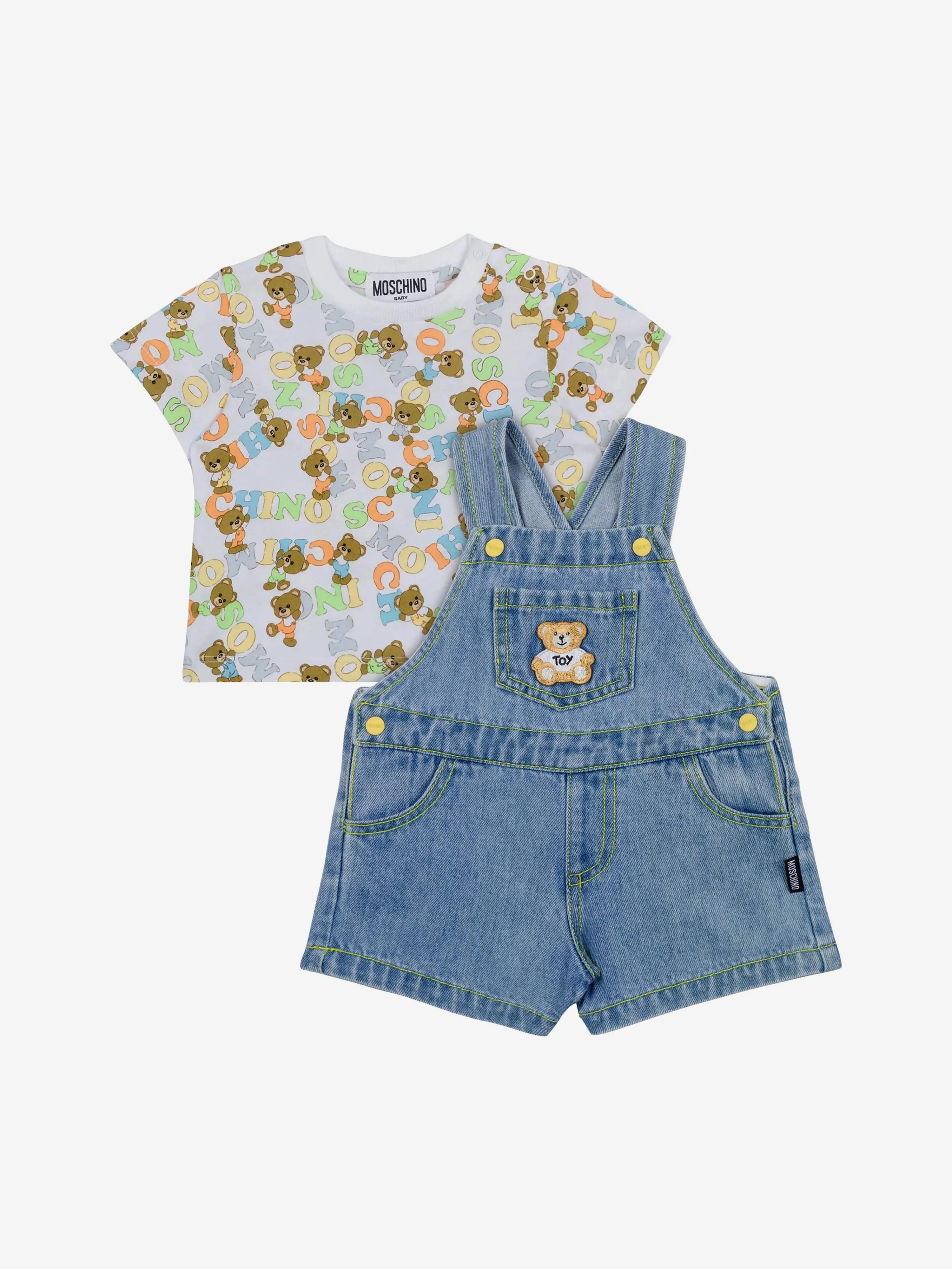Baby Boys Teddy Bear Dungaree Set in Blue