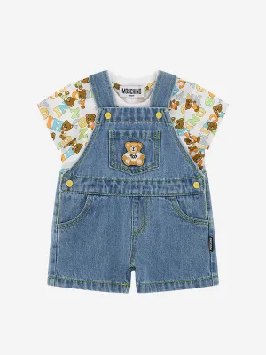 Baby Boys Teddy Bear Dungaree Set in Blue