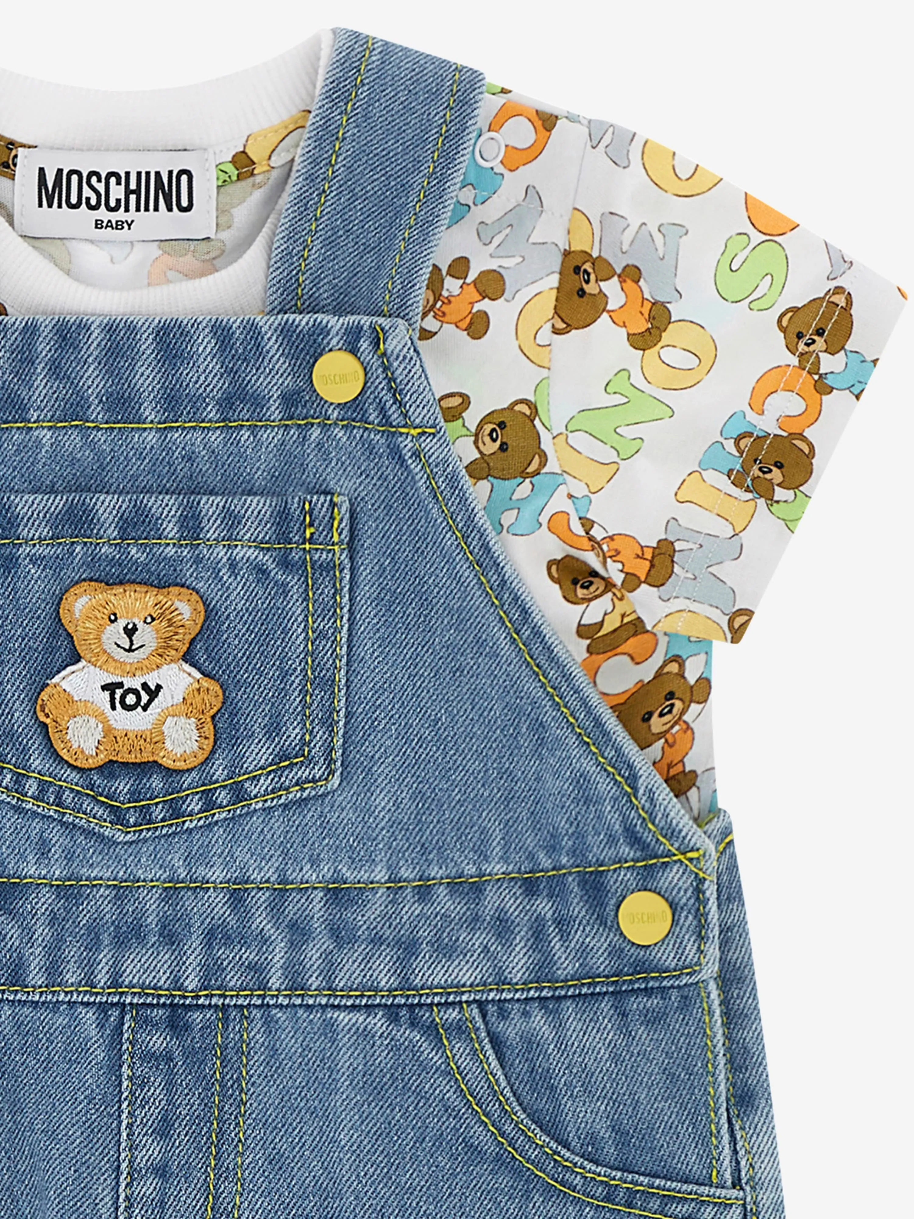 Baby Boys Teddy Bear Dungaree Set in Blue