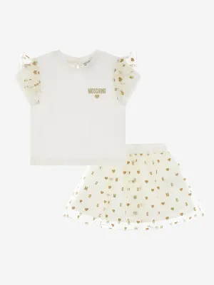 Baby Girls Hearts Skirt Set in Ivory