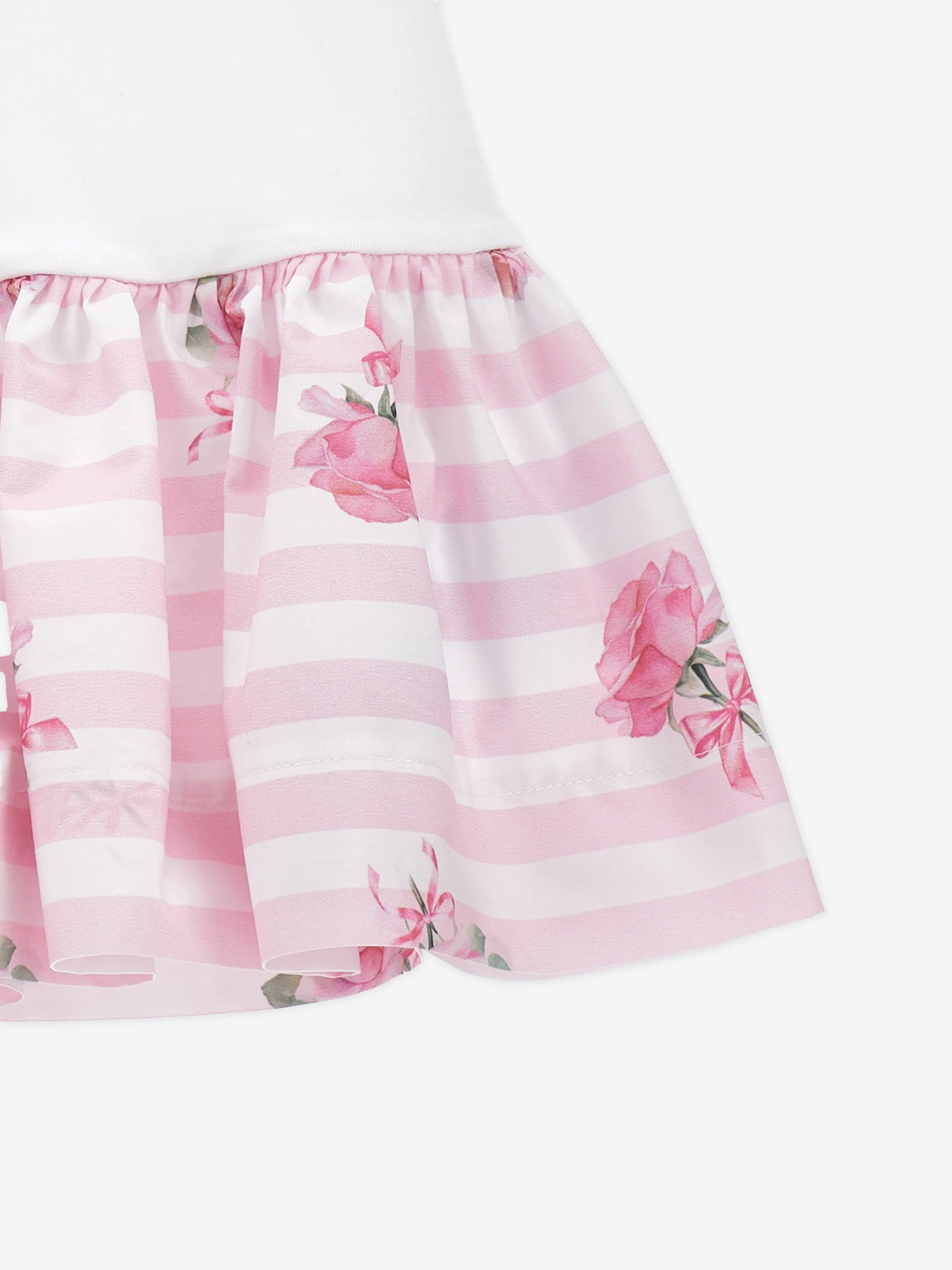 Baby Girls Striped Rose Dress in White
