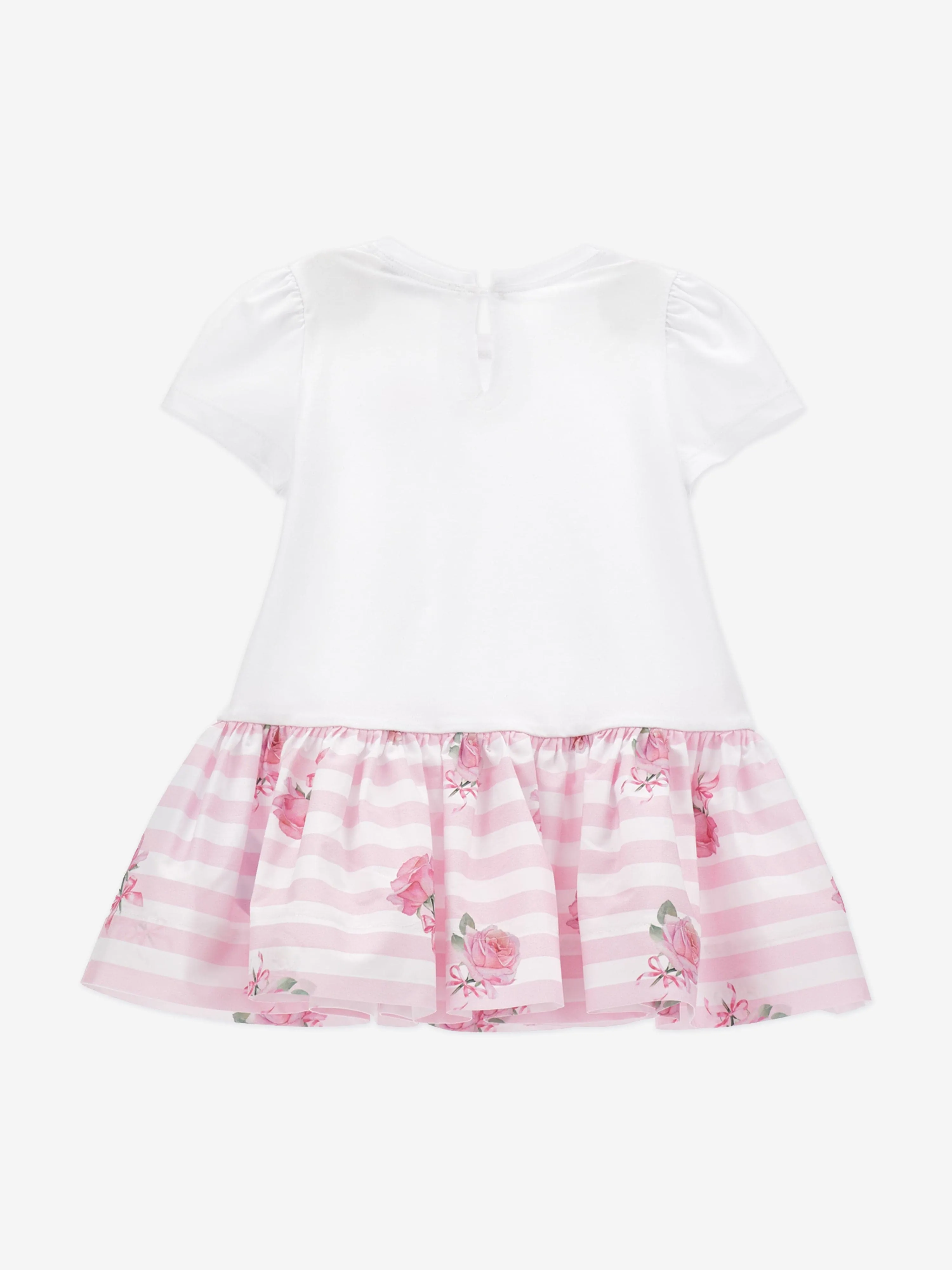 Baby Girls Striped Rose Dress in White