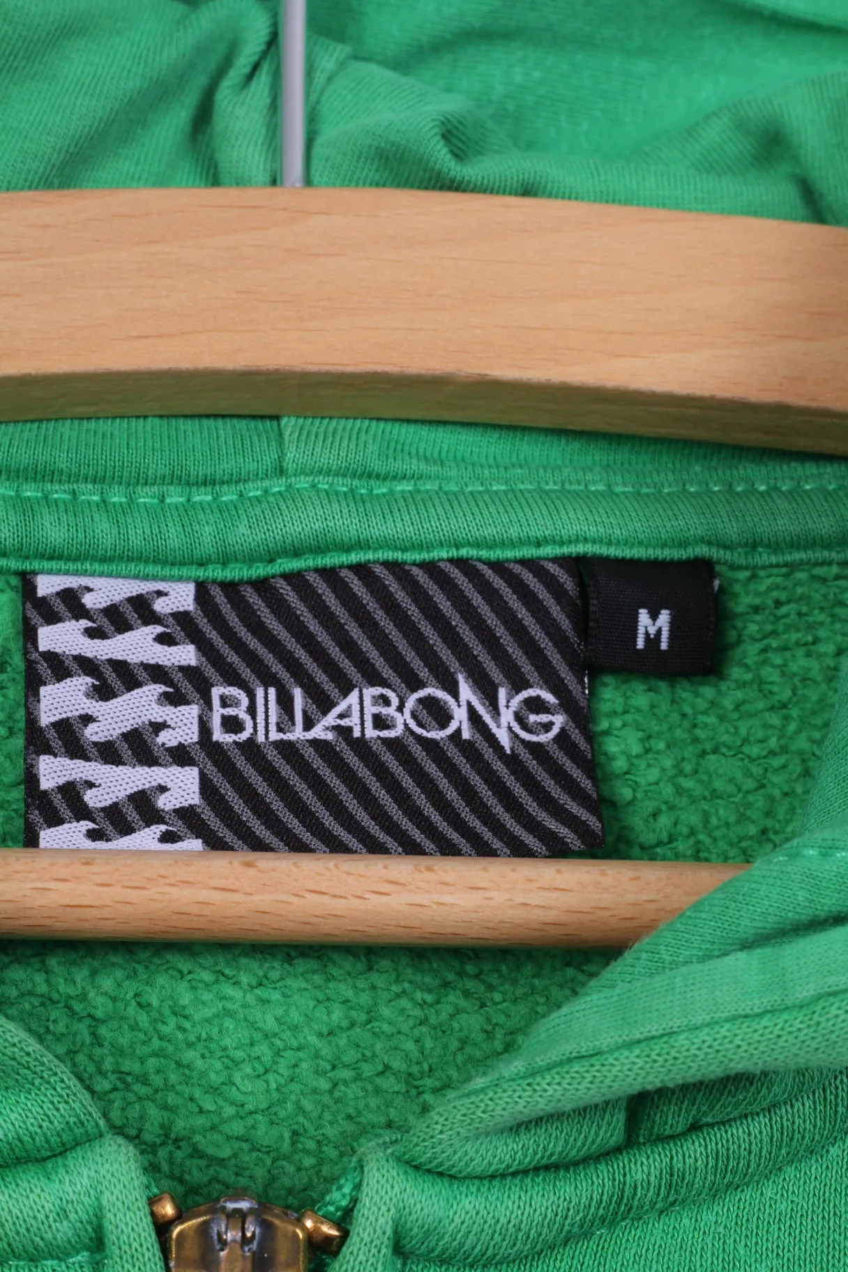 Billabong Mens M Sweatshirt Green Hooded Cotton Jumper Full Zipper