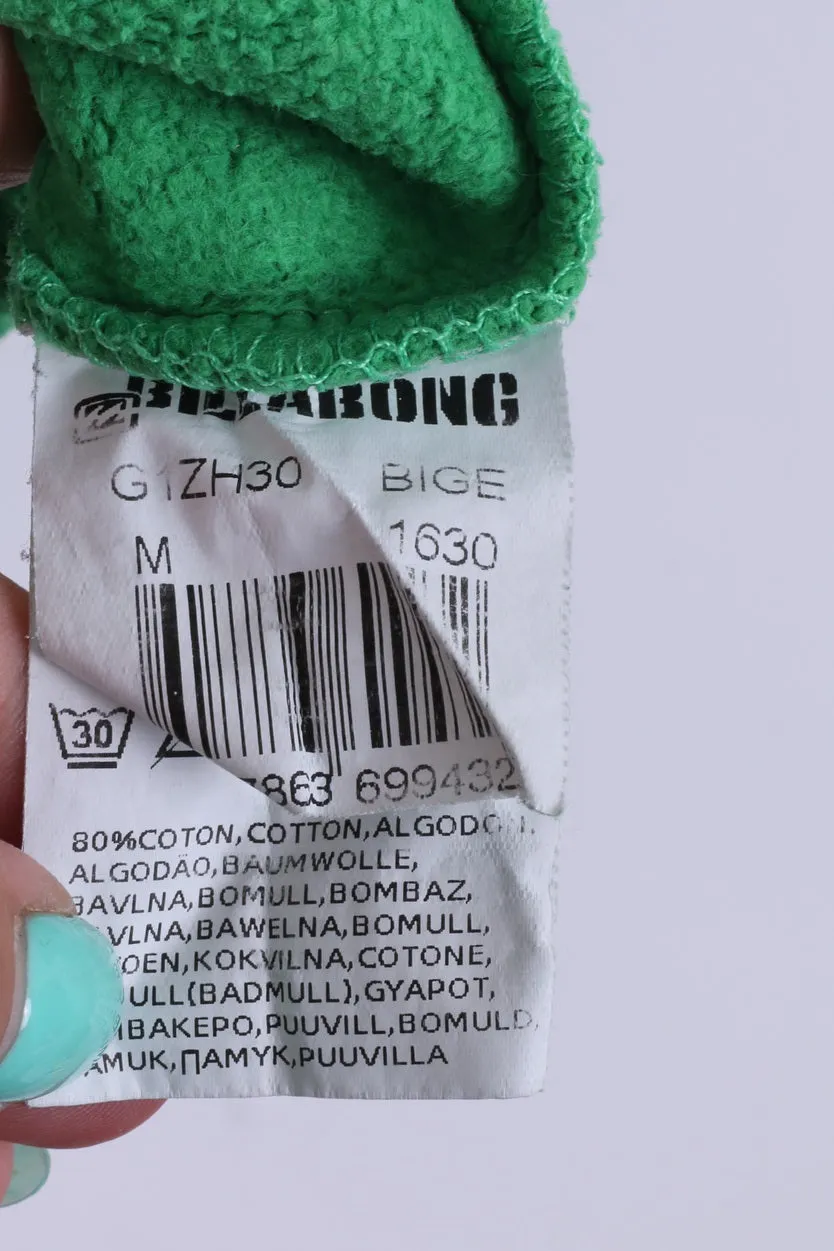 Billabong Mens M Sweatshirt Green Hooded Cotton Jumper Full Zipper