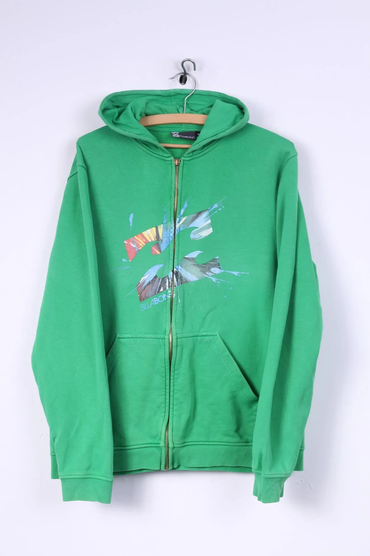 Billabong Mens M Sweatshirt Green Hooded Cotton Jumper Full Zipper