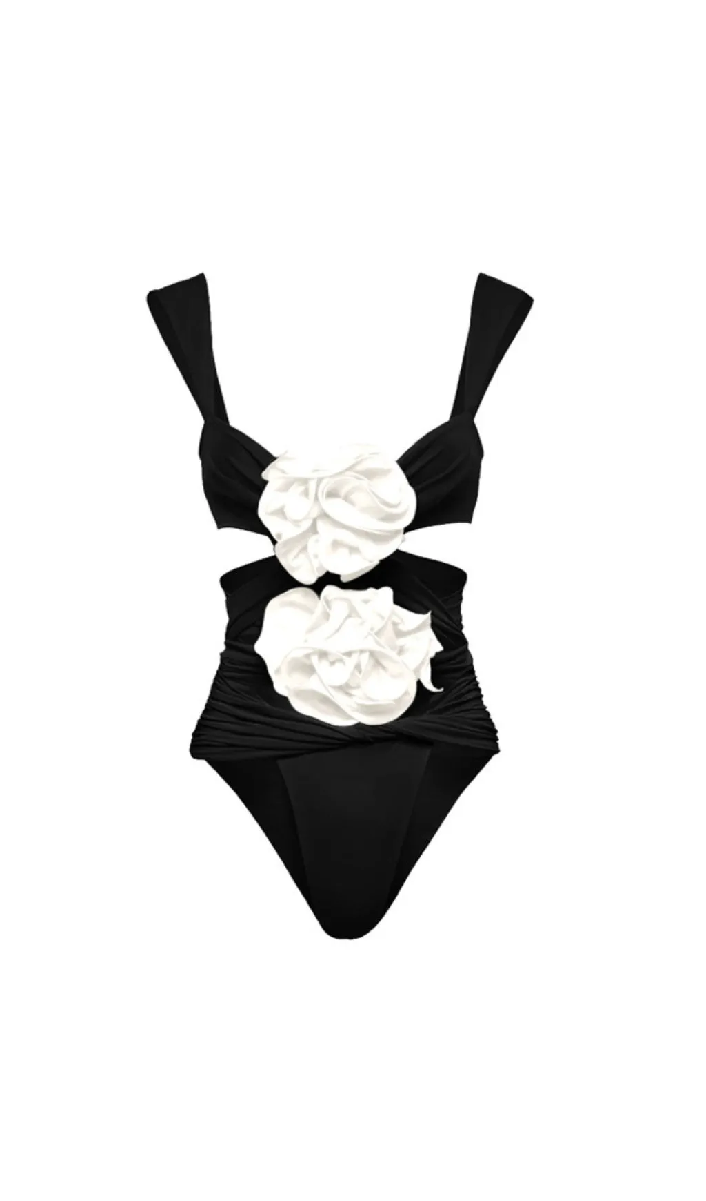 BLACK 3D FLOWER ONE PIECE SWIMSUIT AND SKIRT Gloria Lanvin