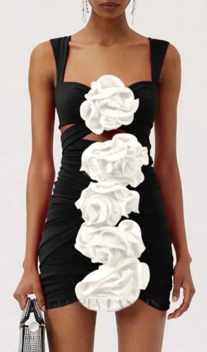 BLACK 3D FLOWER ONE PIECE SWIMSUIT AND SKIRT Gloria Lanvin