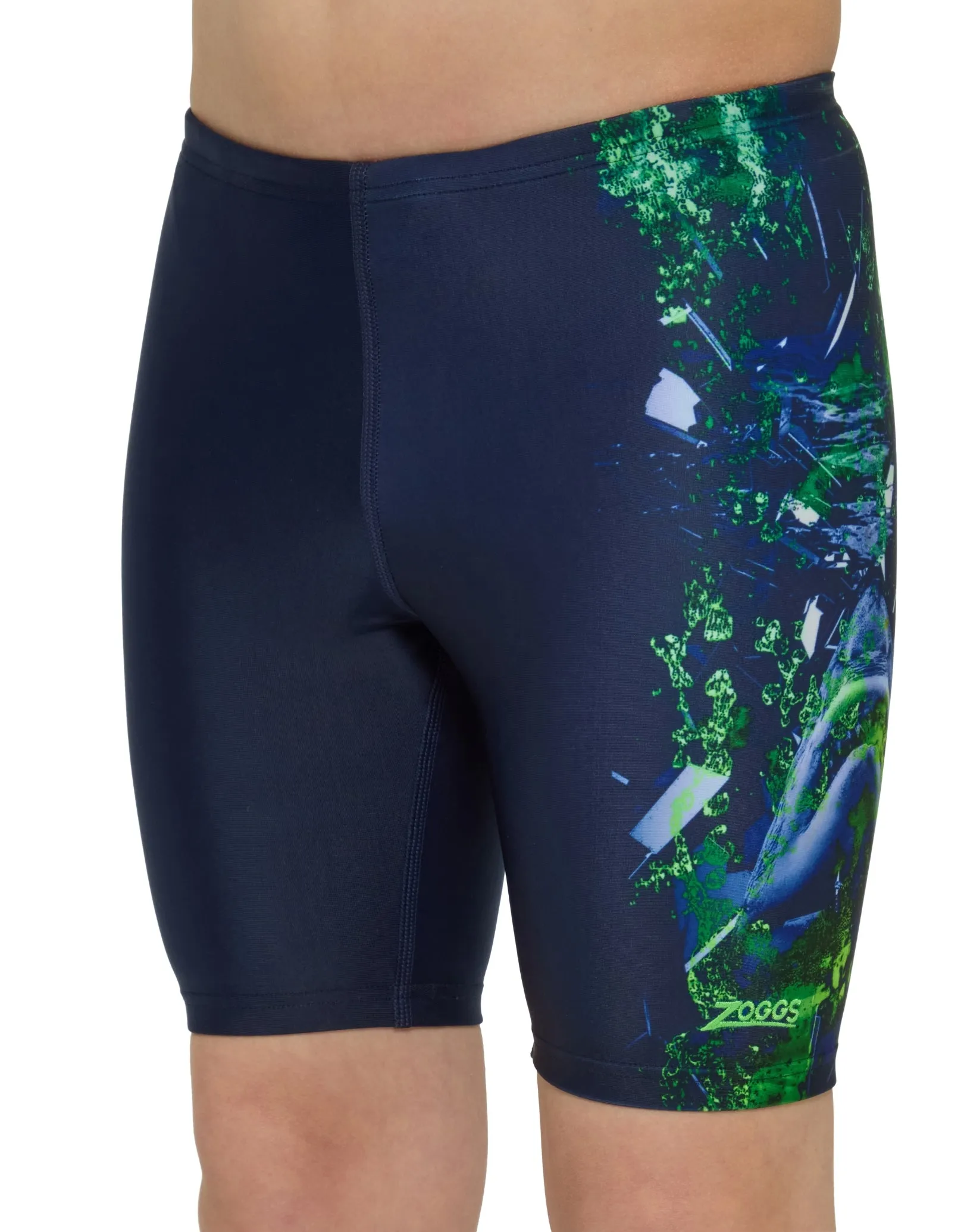 Boys Mako Mid Swim Jammer - Navy/Green