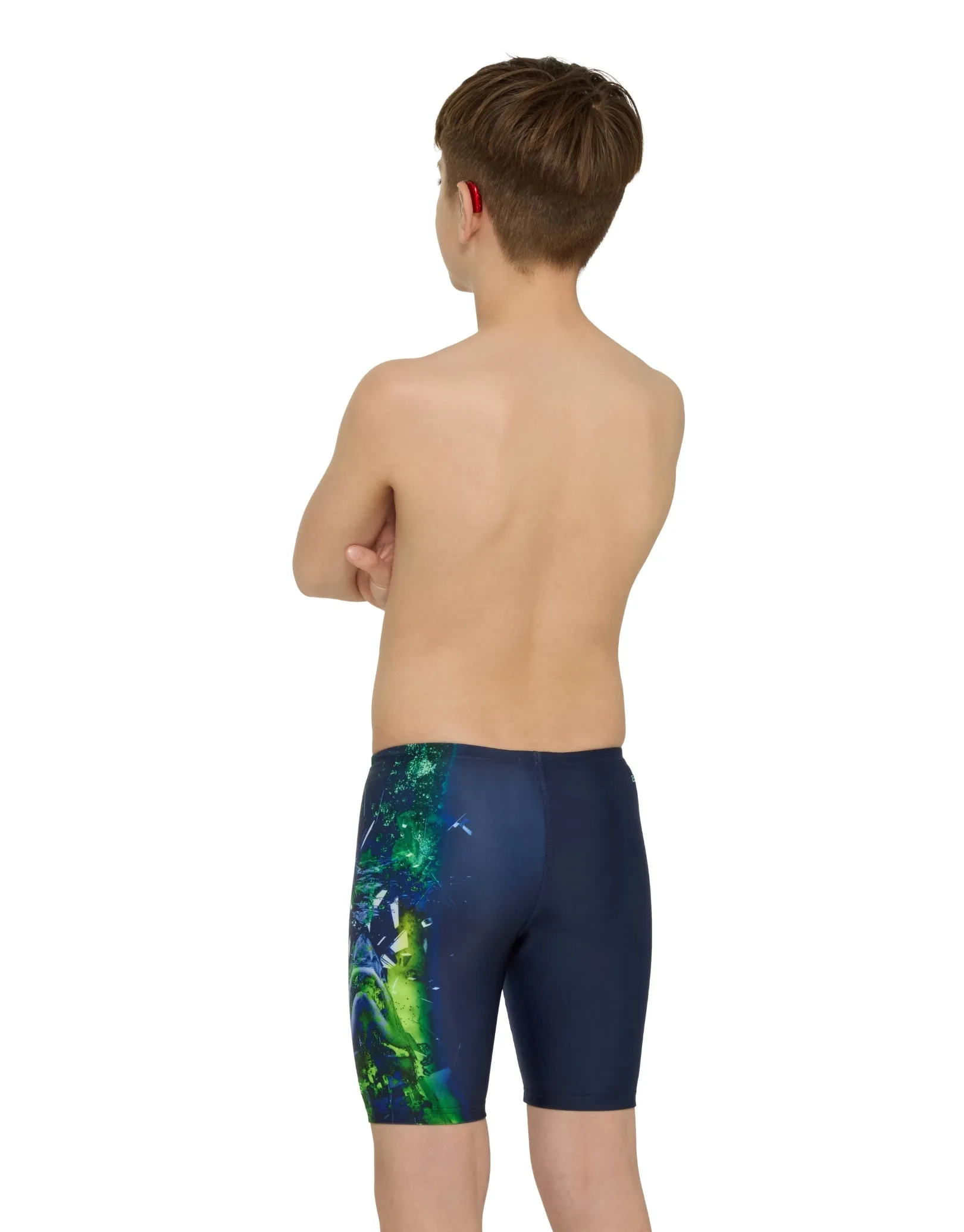 Boys Mako Mid Swim Jammer - Navy/Green