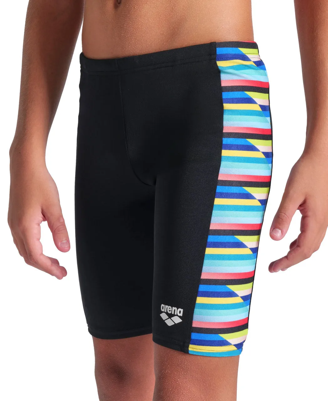 Boys Racing Stripe Swim Jammer - Black/Multi