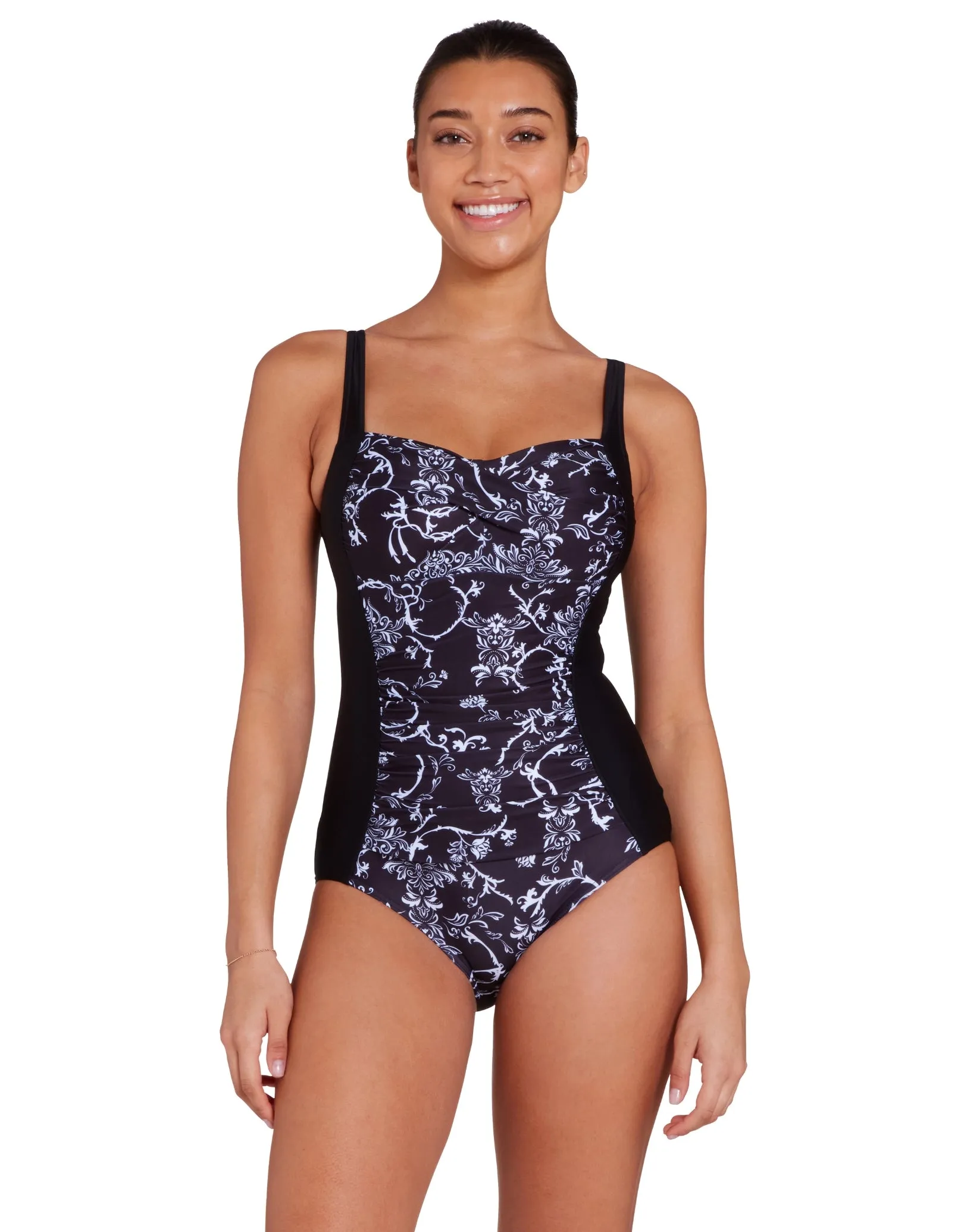 Classique Ruched Front Swimsuit - Black/White