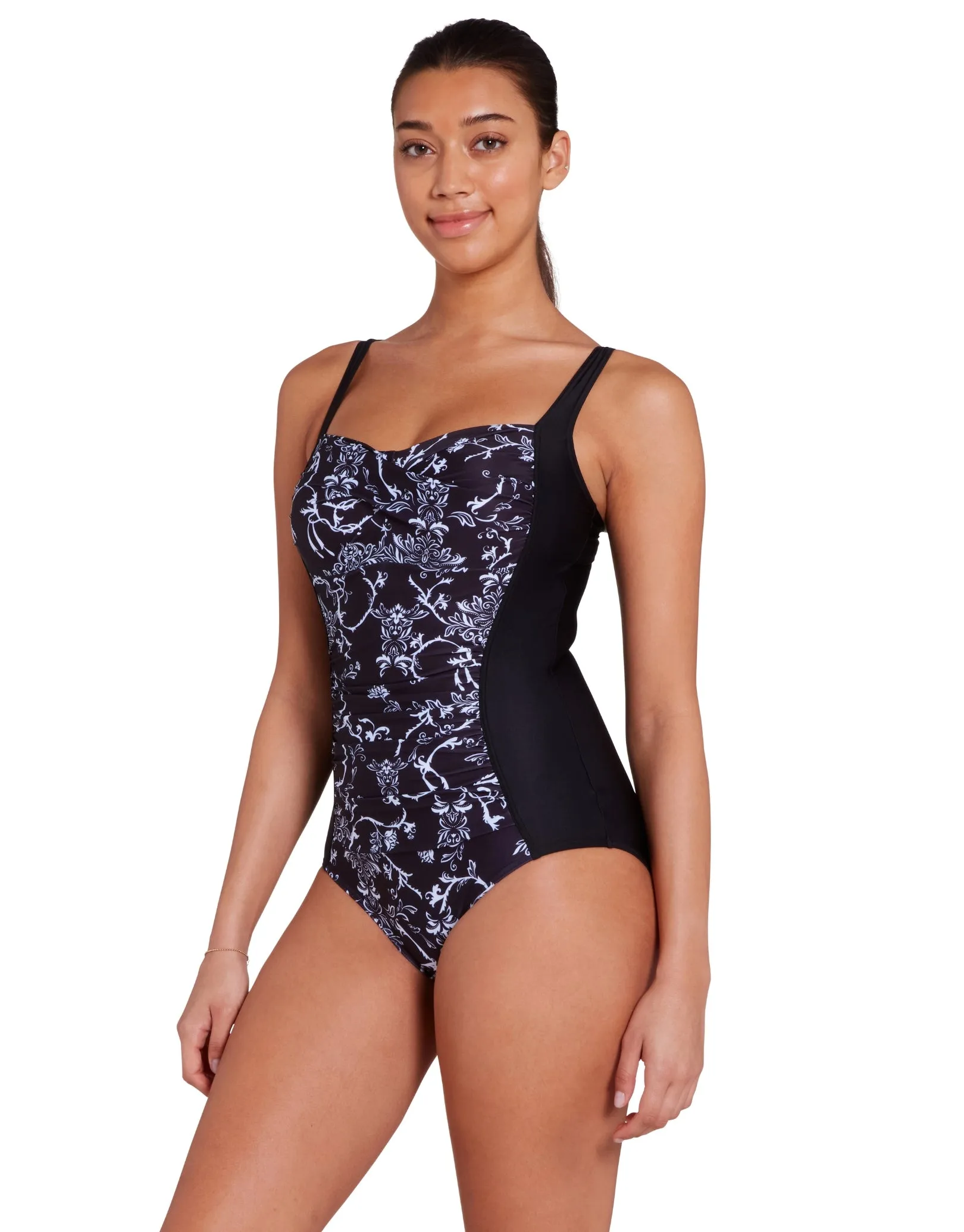 Classique Ruched Front Swimsuit - Black/White