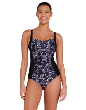 Classique Ruched Front Swimsuit - Black/White