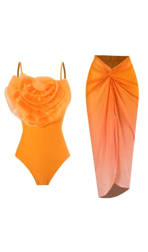 Danae Orange Flower Two-Piece Swimsuit Gloria Lanvin