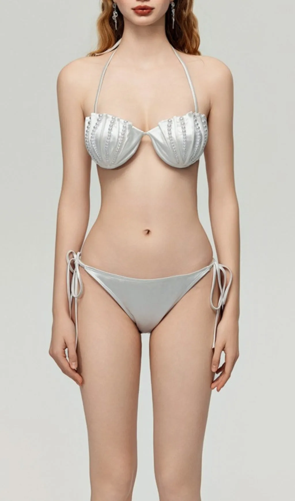 Darrah White Pearl Three-Piece Swimsuit Gloria Lanvin