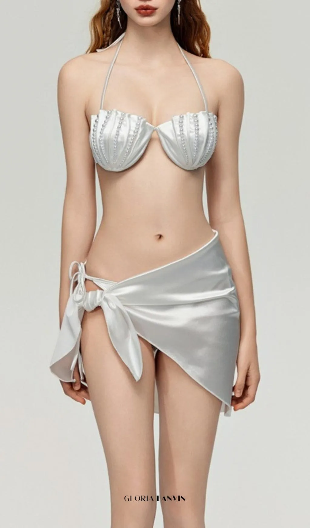 Darrah White Pearl Three-Piece Swimsuit Gloria Lanvin