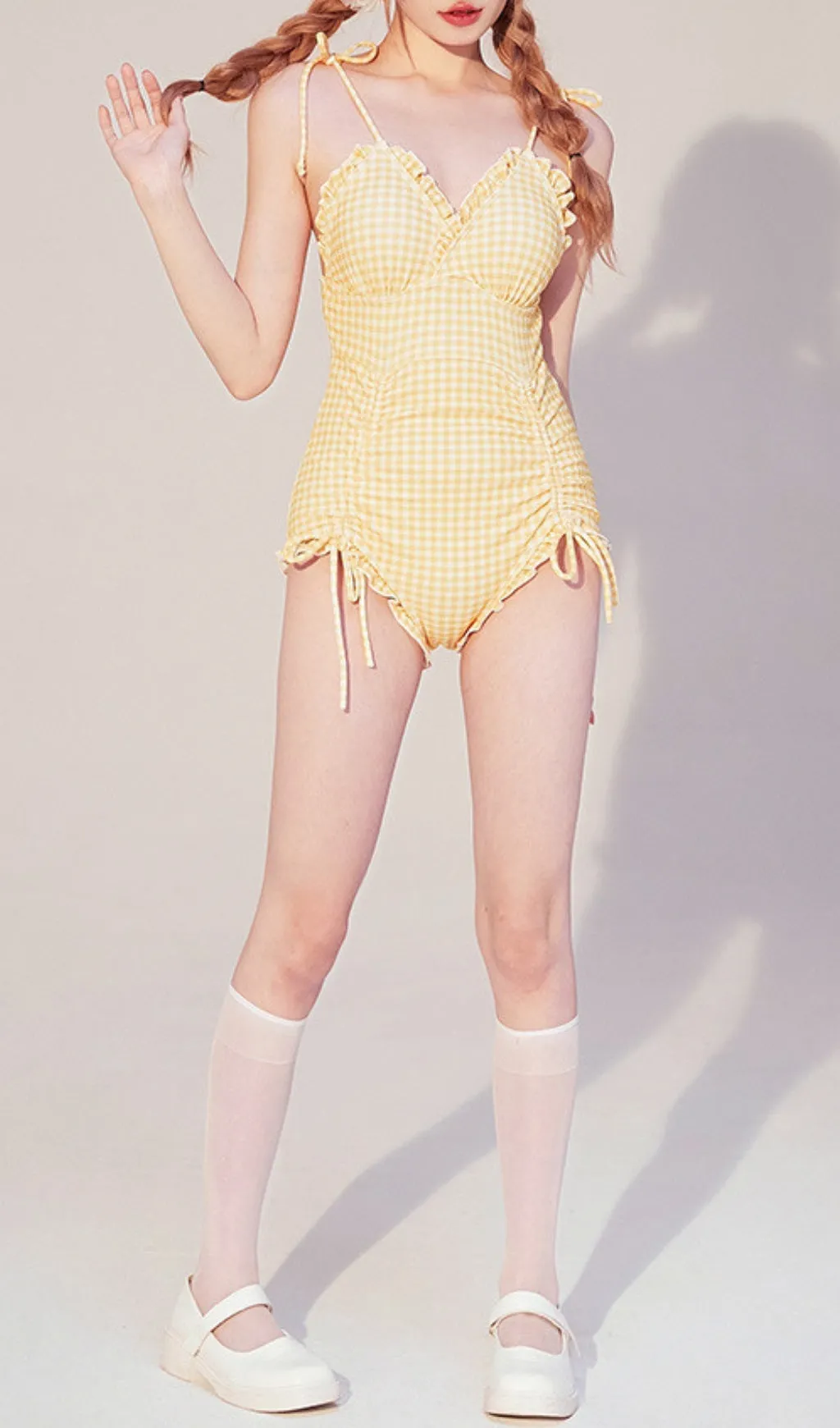 Dava Yellow Drawstring One-Piece Swimsuit Gloria Lanvin