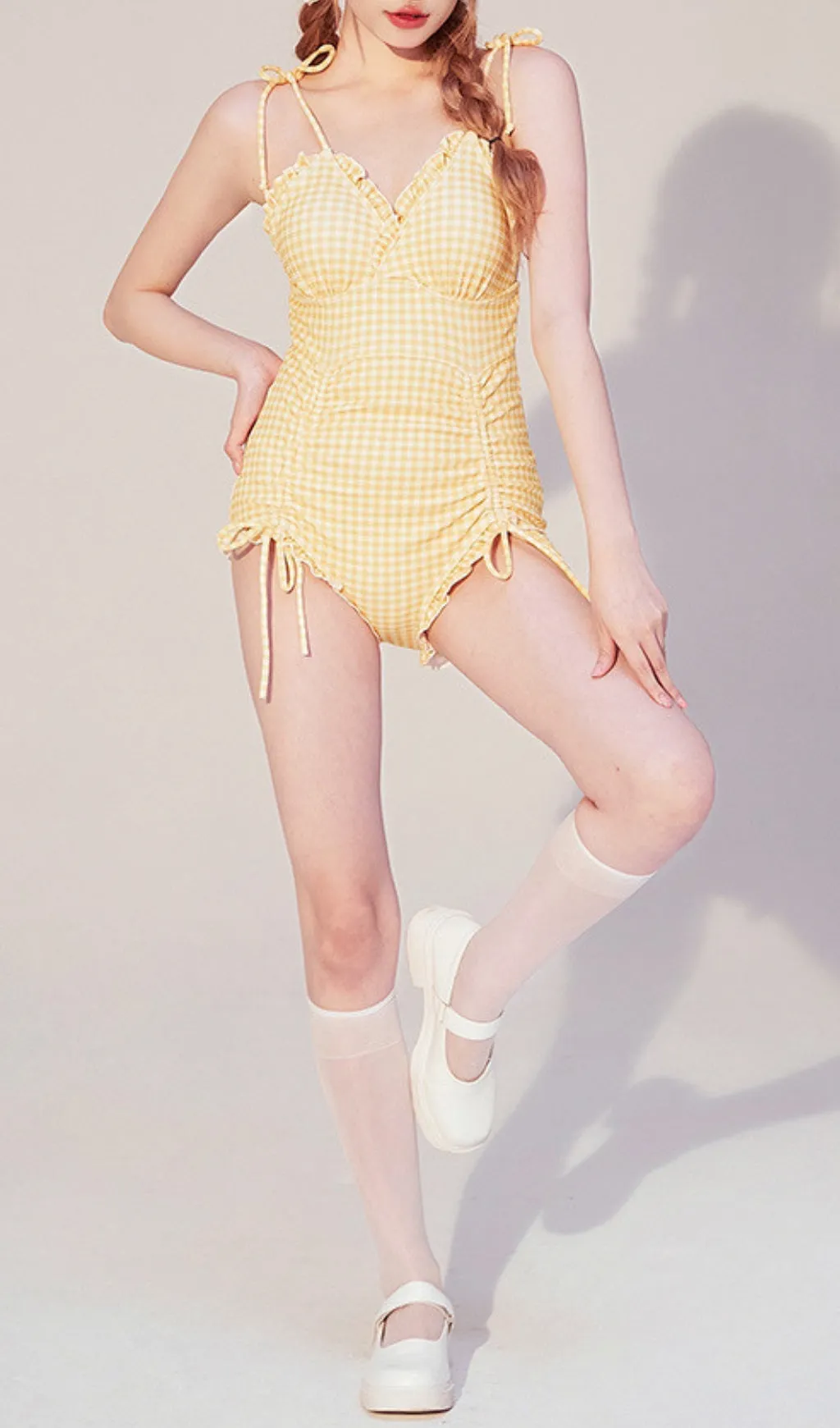 Dava Yellow Drawstring One-Piece Swimsuit Gloria Lanvin