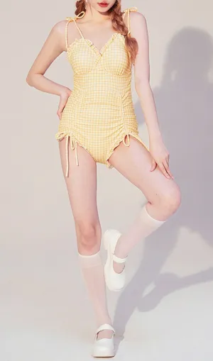 Dava Yellow Drawstring One-Piece Swimsuit Gloria Lanvin
