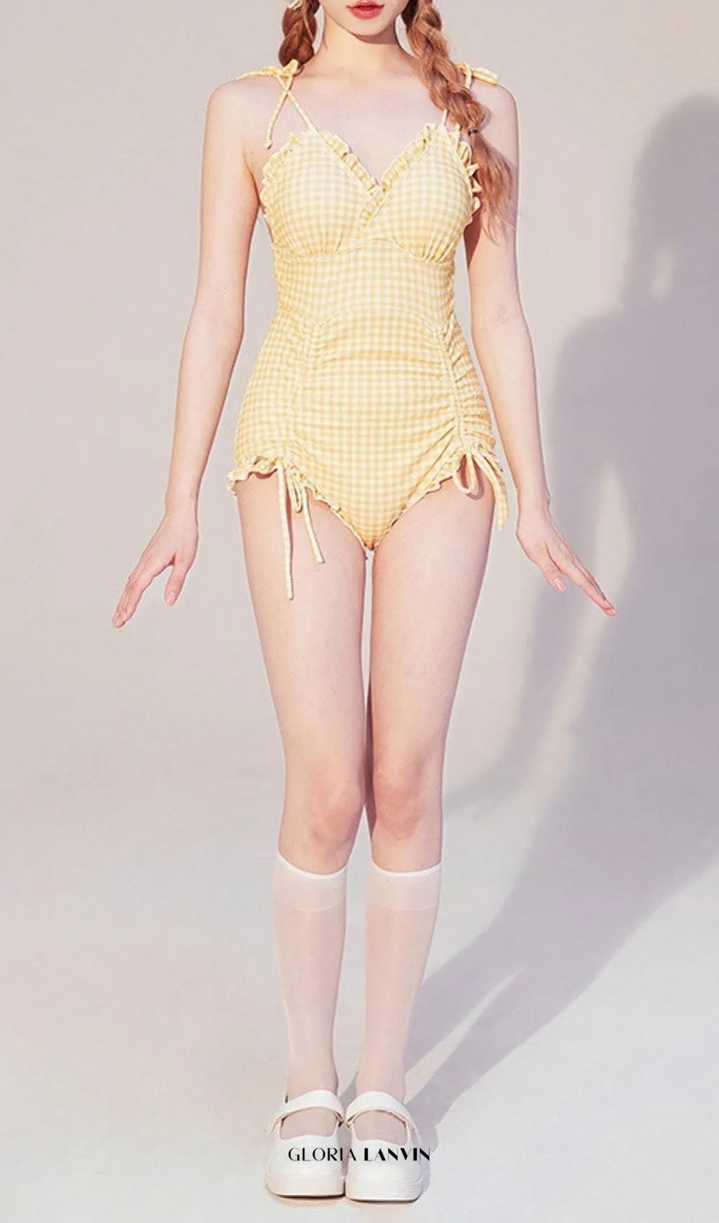 Dava Yellow Drawstring One-Piece Swimsuit Gloria Lanvin