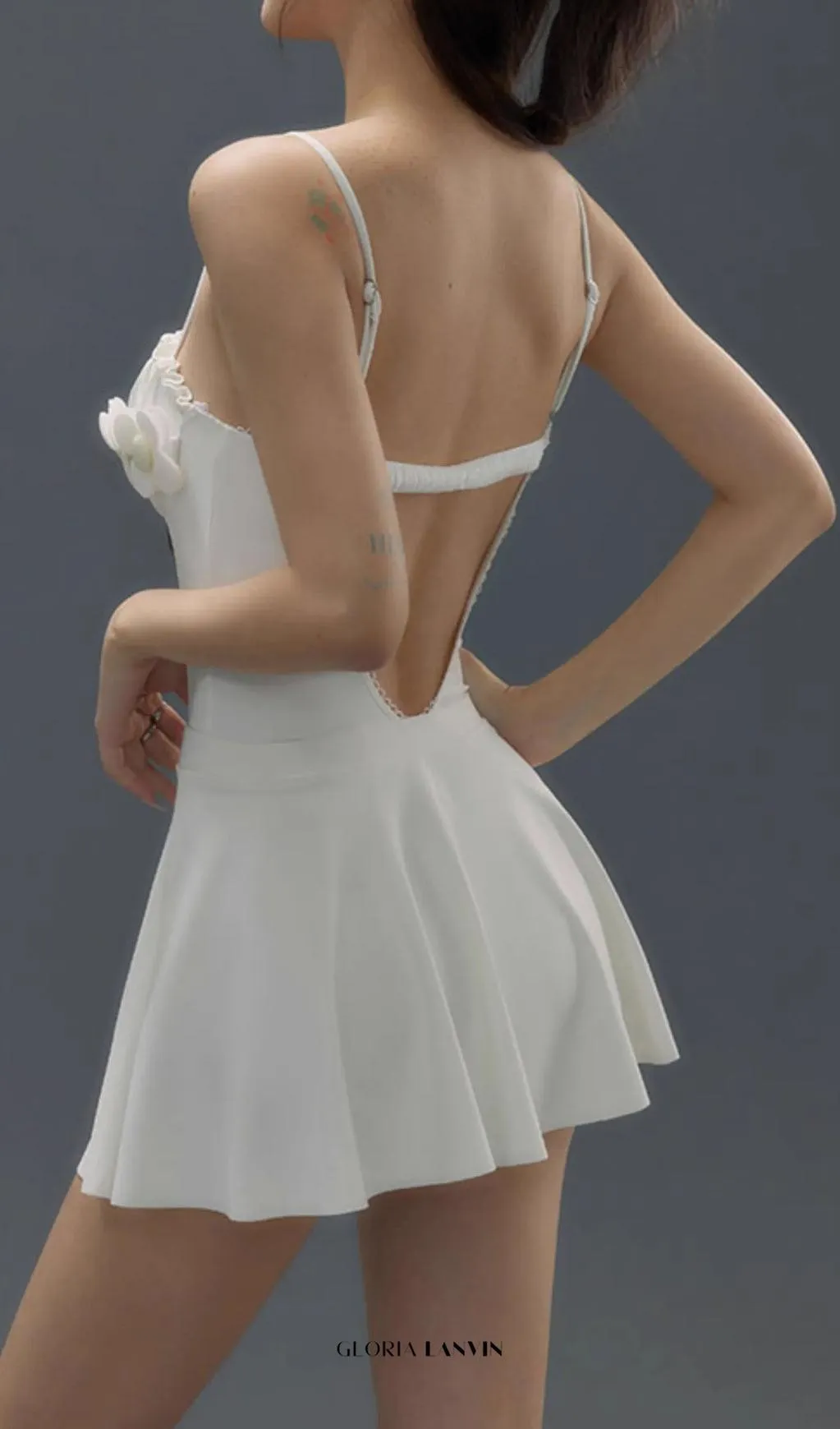 Deance White Flower One-Piece Swimsuit & Skirt Gloria Lanvin