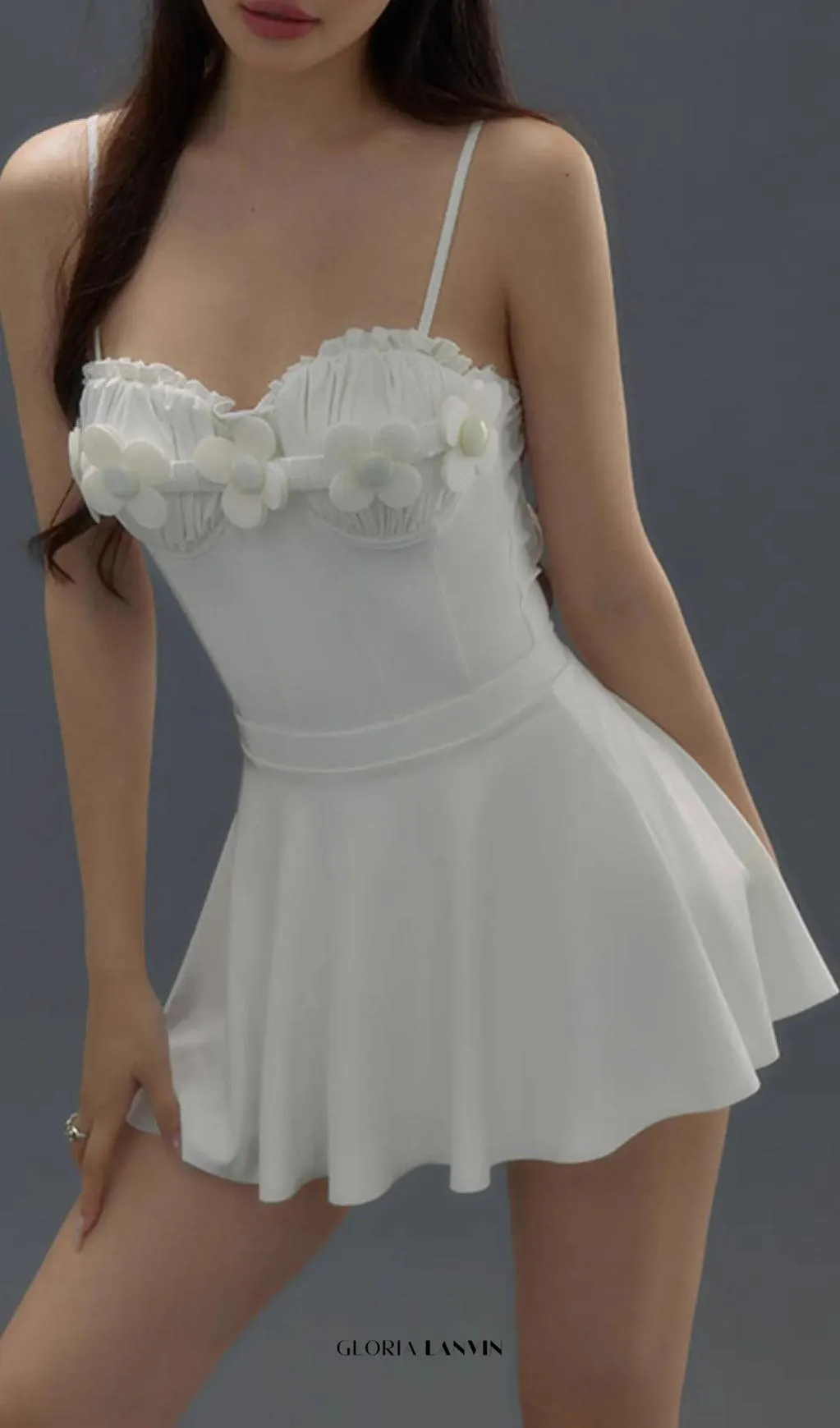 Deance White Flower One-Piece Swimsuit & Skirt Gloria Lanvin