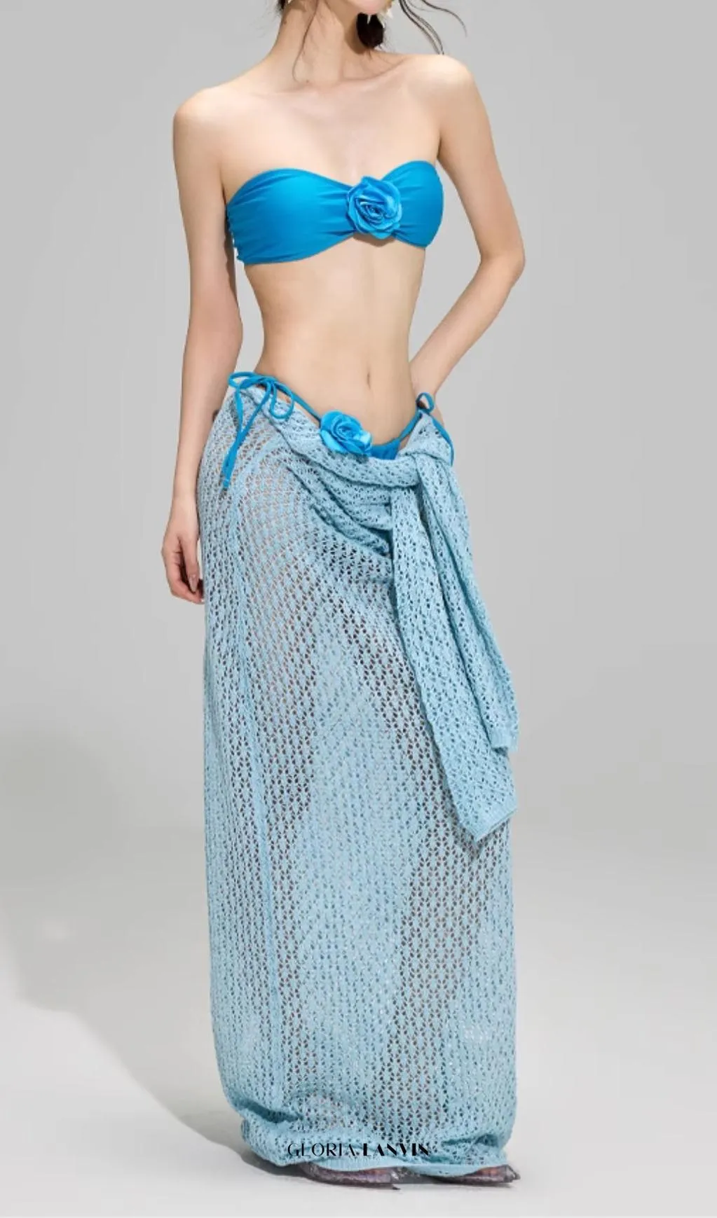 Dillan Blue Flower Three-Piece Swimsuit Gloria Lanvin