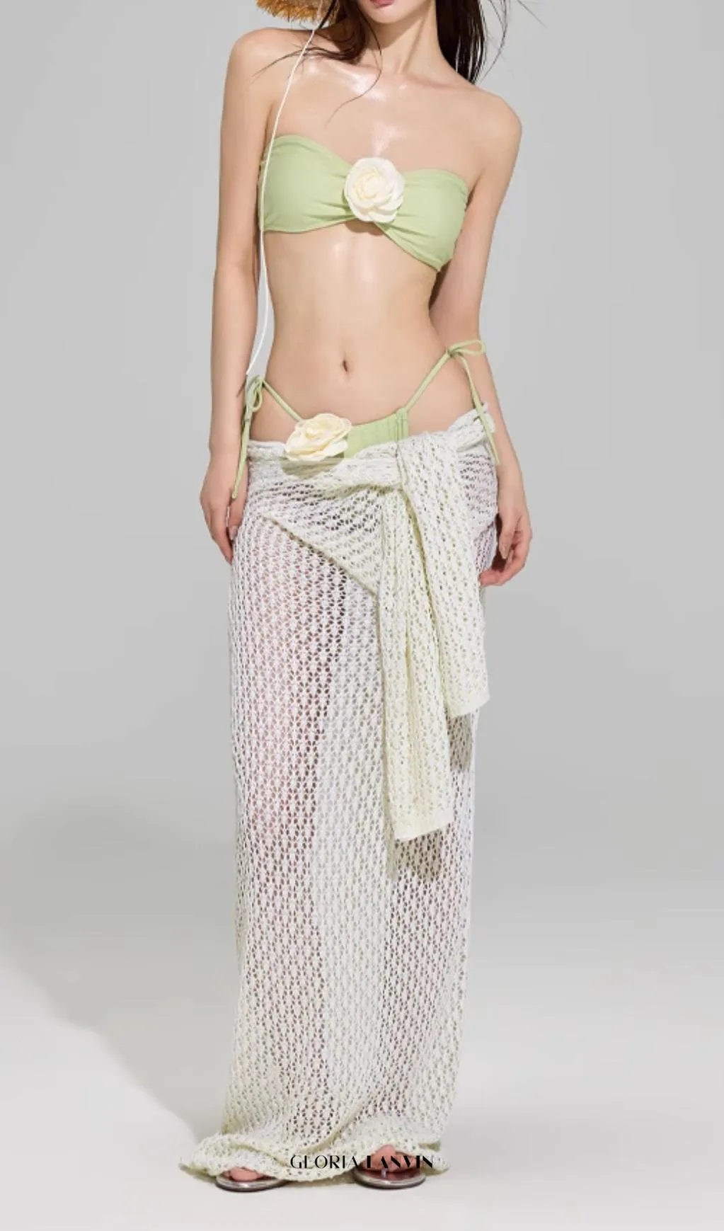 Dillan Green Flower Three-Piece Swimsuit Gloria Lanvin