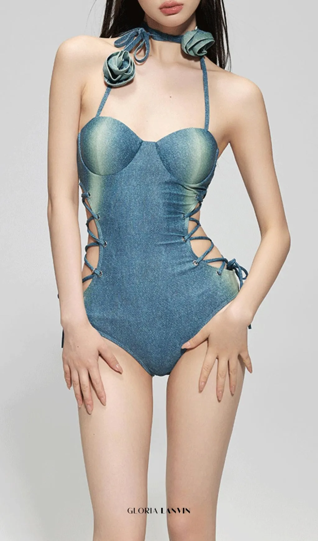 Dodger Denim Flower One-Piece Swimsuit Gloria Lanvin
