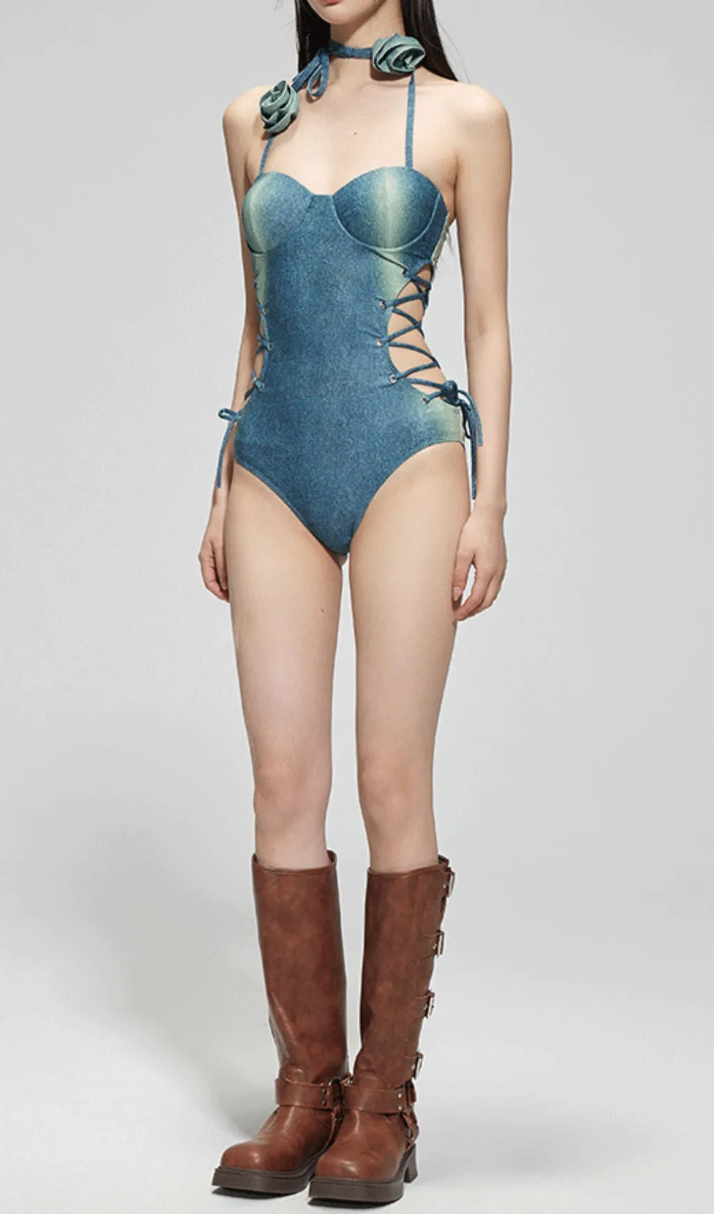 Dodger Denim Flower One-Piece Swimsuit Gloria Lanvin