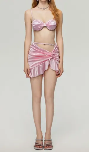 Drexel Pink Ruched Three-Piece Swimsuit Gloria Lanvin