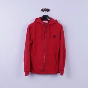 Etirel Mens M Sweatshirt Red Cotton Campus Sportswear Zip Up Hoodie Active Top