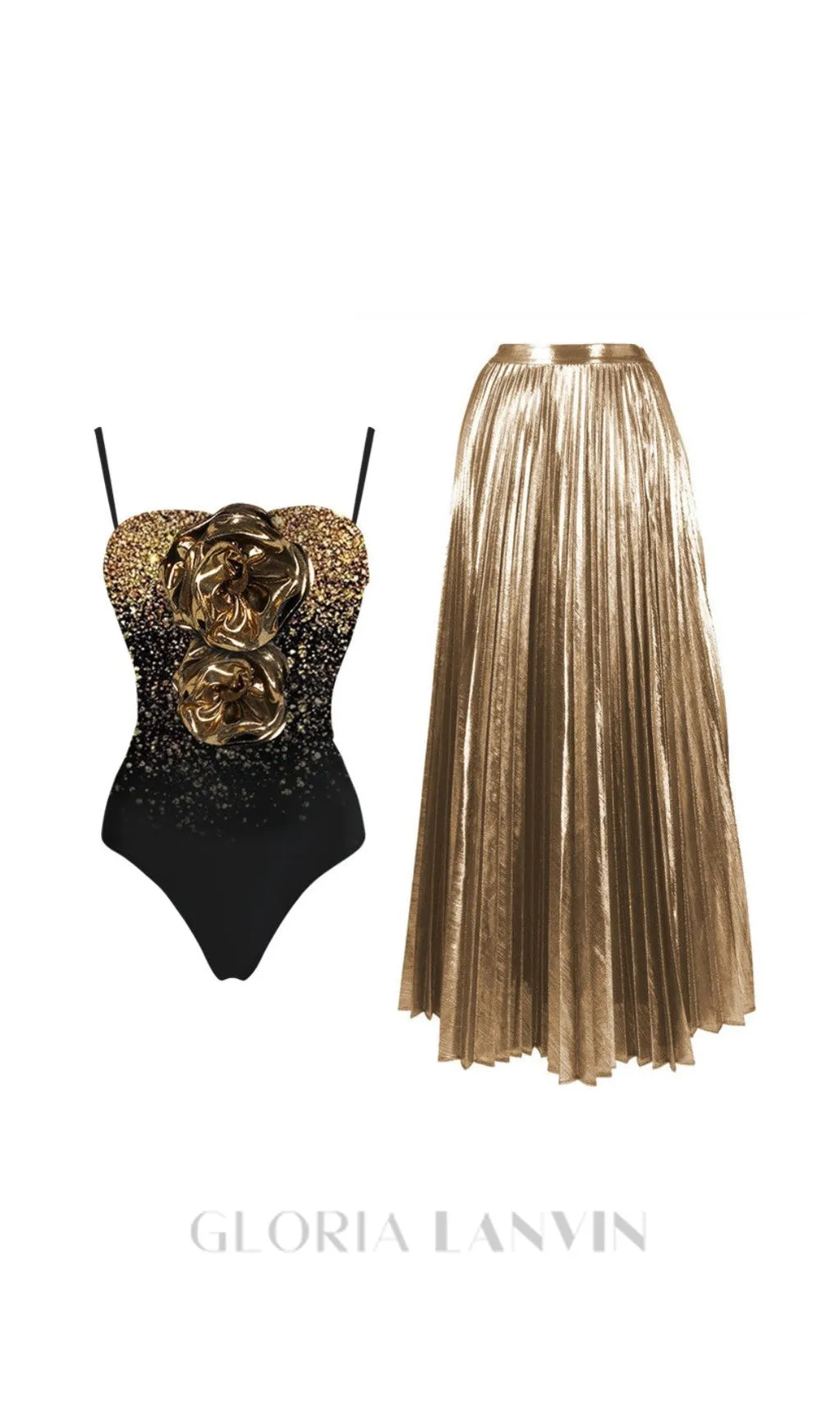 FLOWER SEQUIN SWIMSUIT AND SKIRT Gloria Lanvin