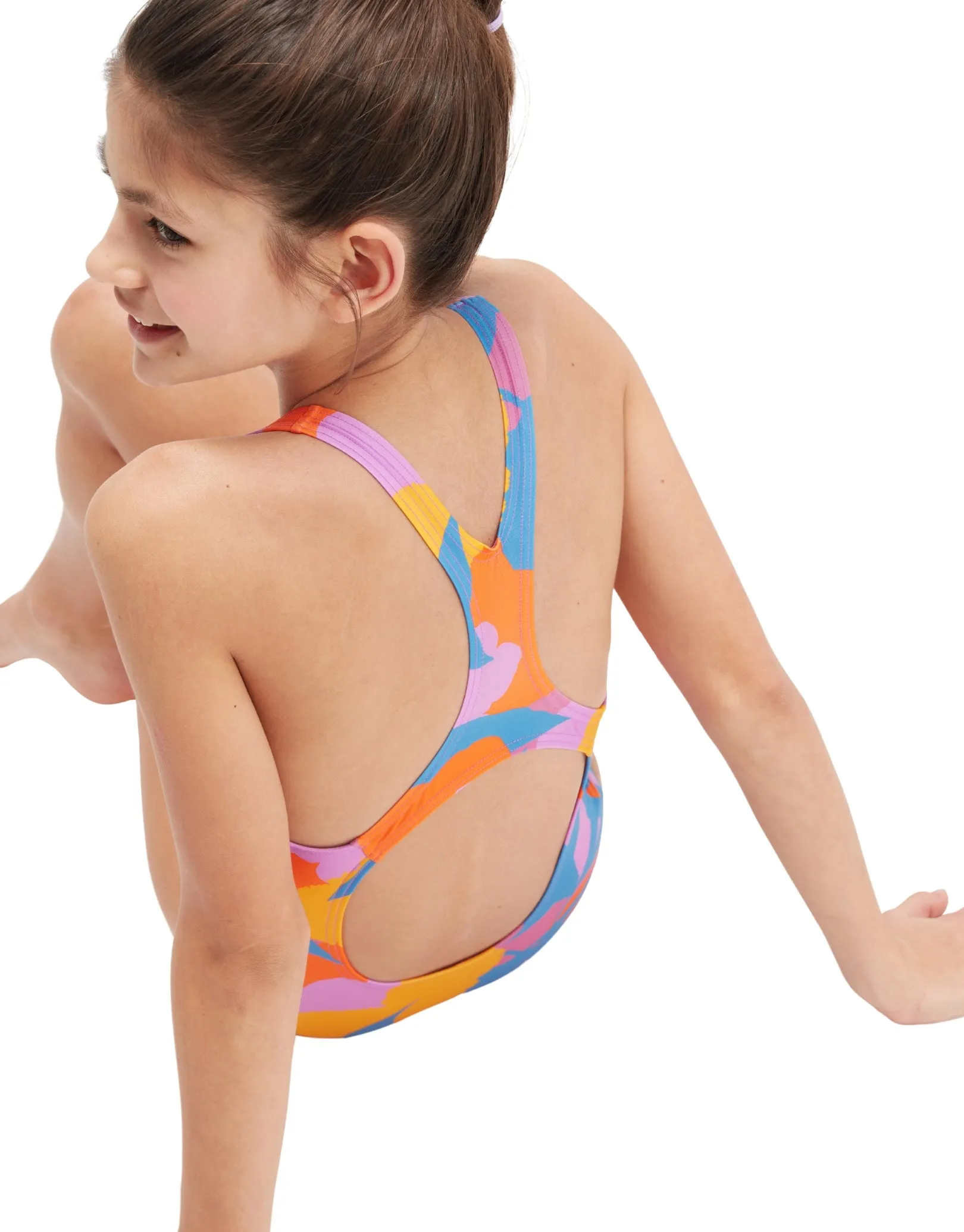 Girls Allover Medalist Swimsuit - Blue/Orange
