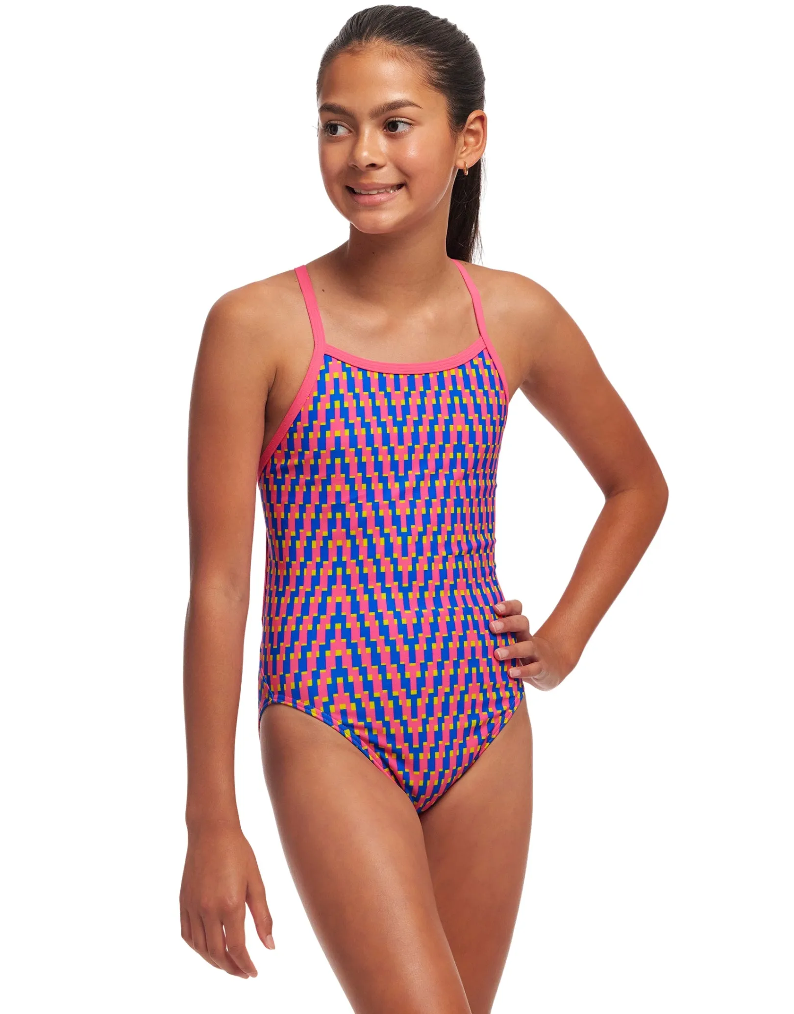 Girls Daily Steps Single Strap Swimsuit - Pink/Blue