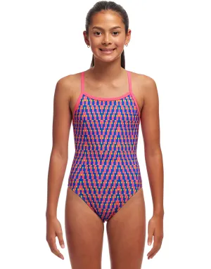 Girls Daily Steps Single Strap Swimsuit - Pink/Blue