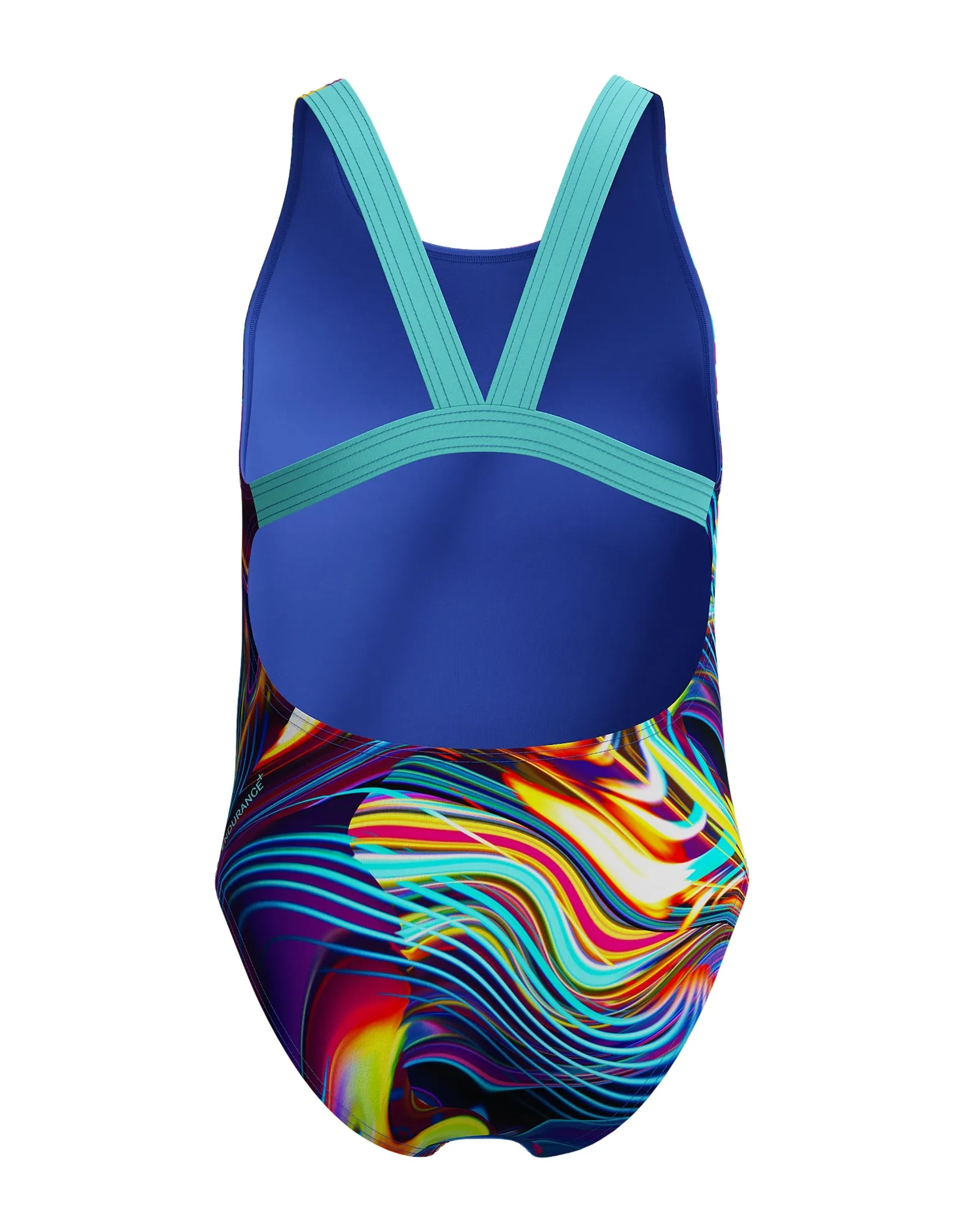 Girls Digital Allover Leaderback Swimsuit - Blue/Multi