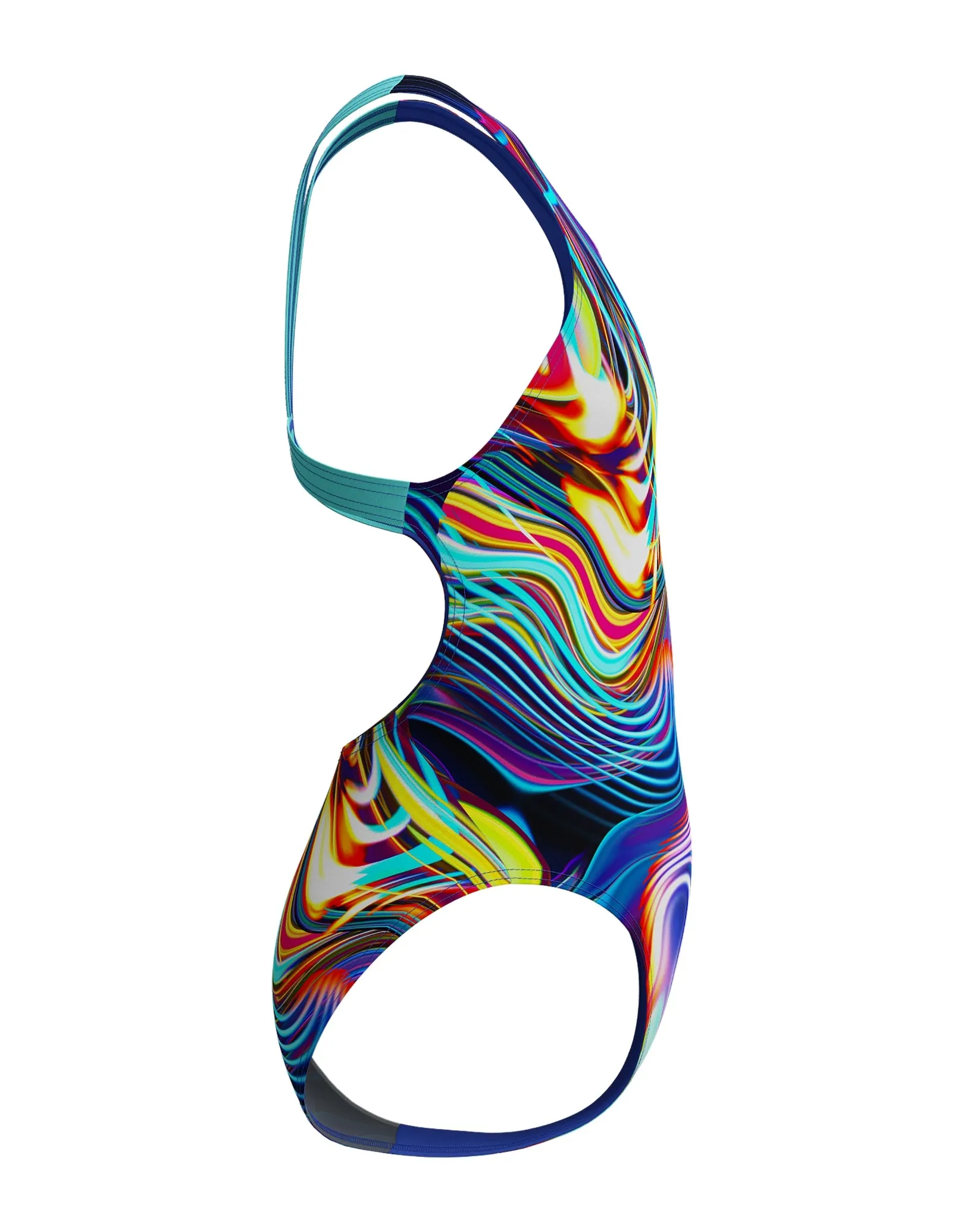 Girls Digital Allover Leaderback Swimsuit - Blue/Multi