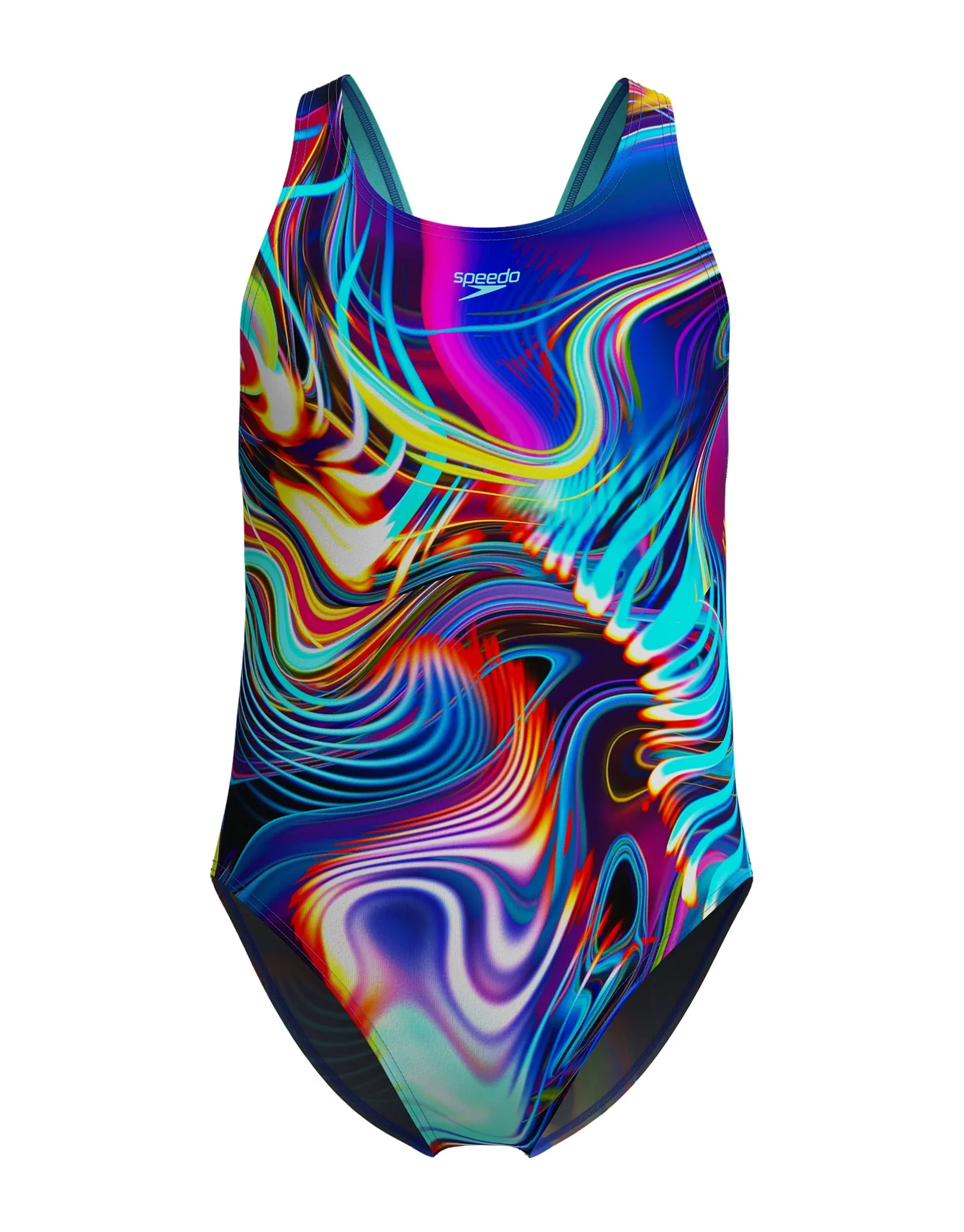 Girls Digital Allover Leaderback Swimsuit - Blue/Multi