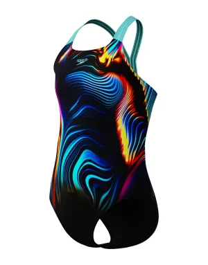 Girls Digital Placement Powerback Swimsuit - Black/Blue