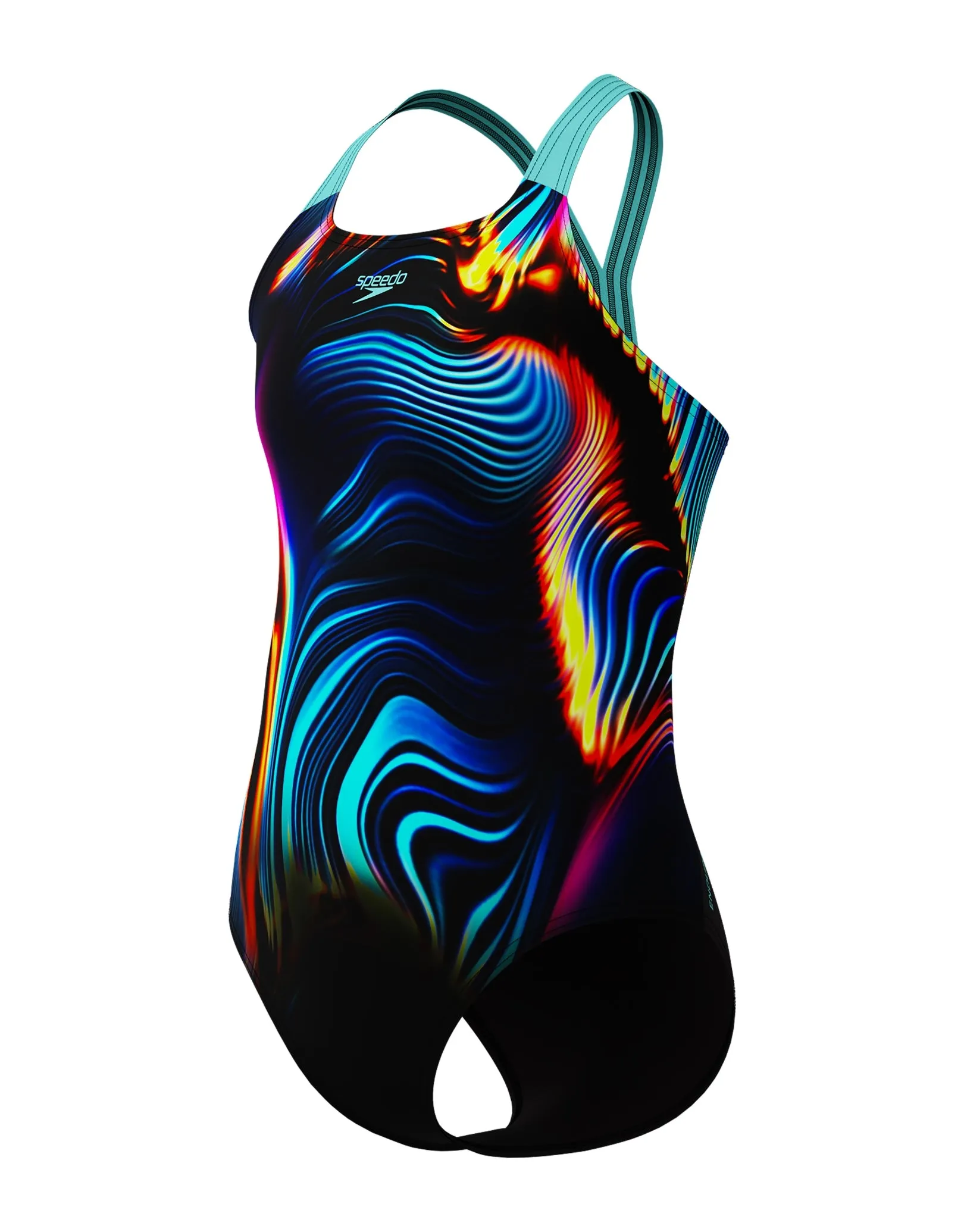 Girls Digital Placement Powerback Swimsuit - Black/Blue