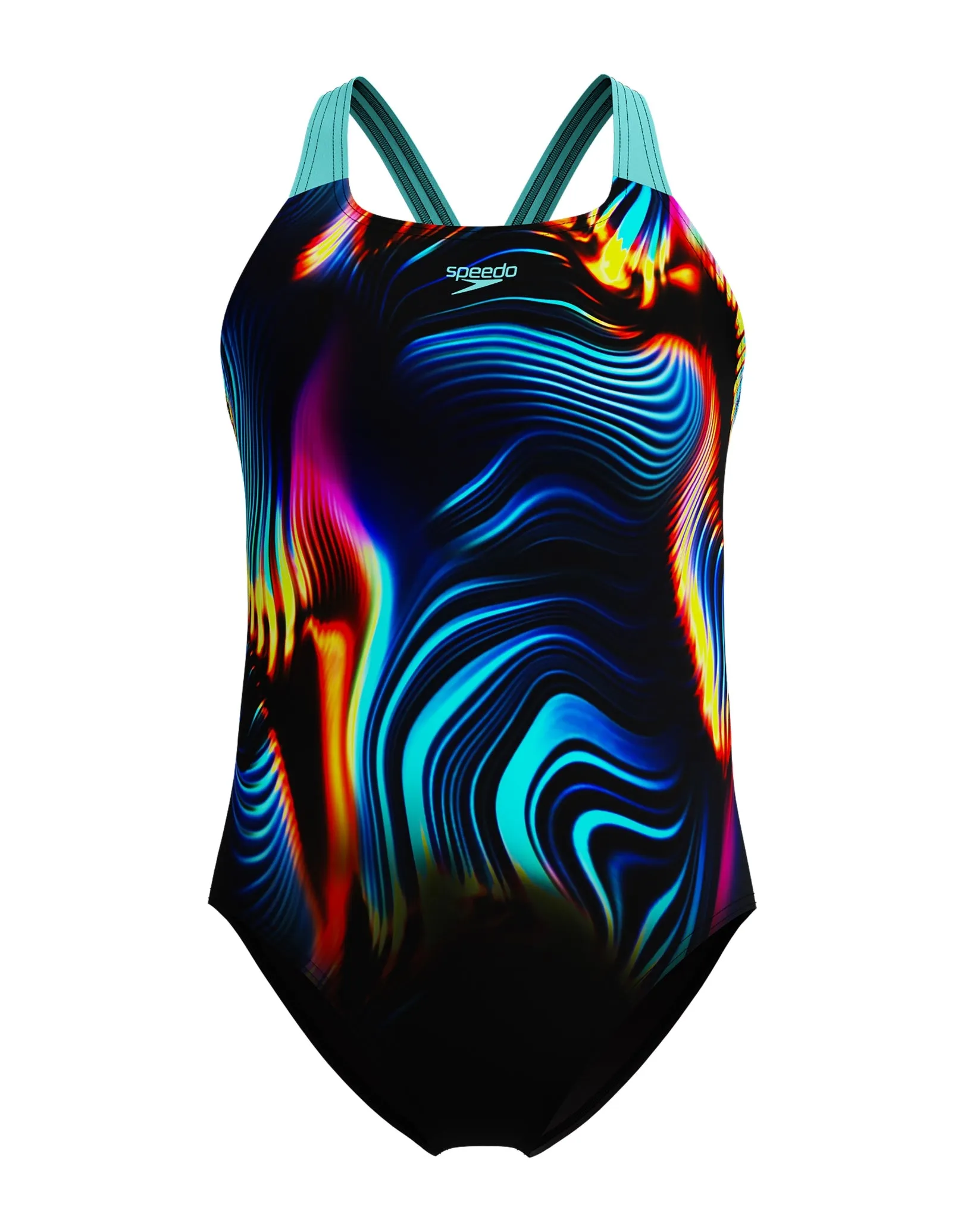 Girls Digital Placement Powerback Swimsuit - Black/Blue