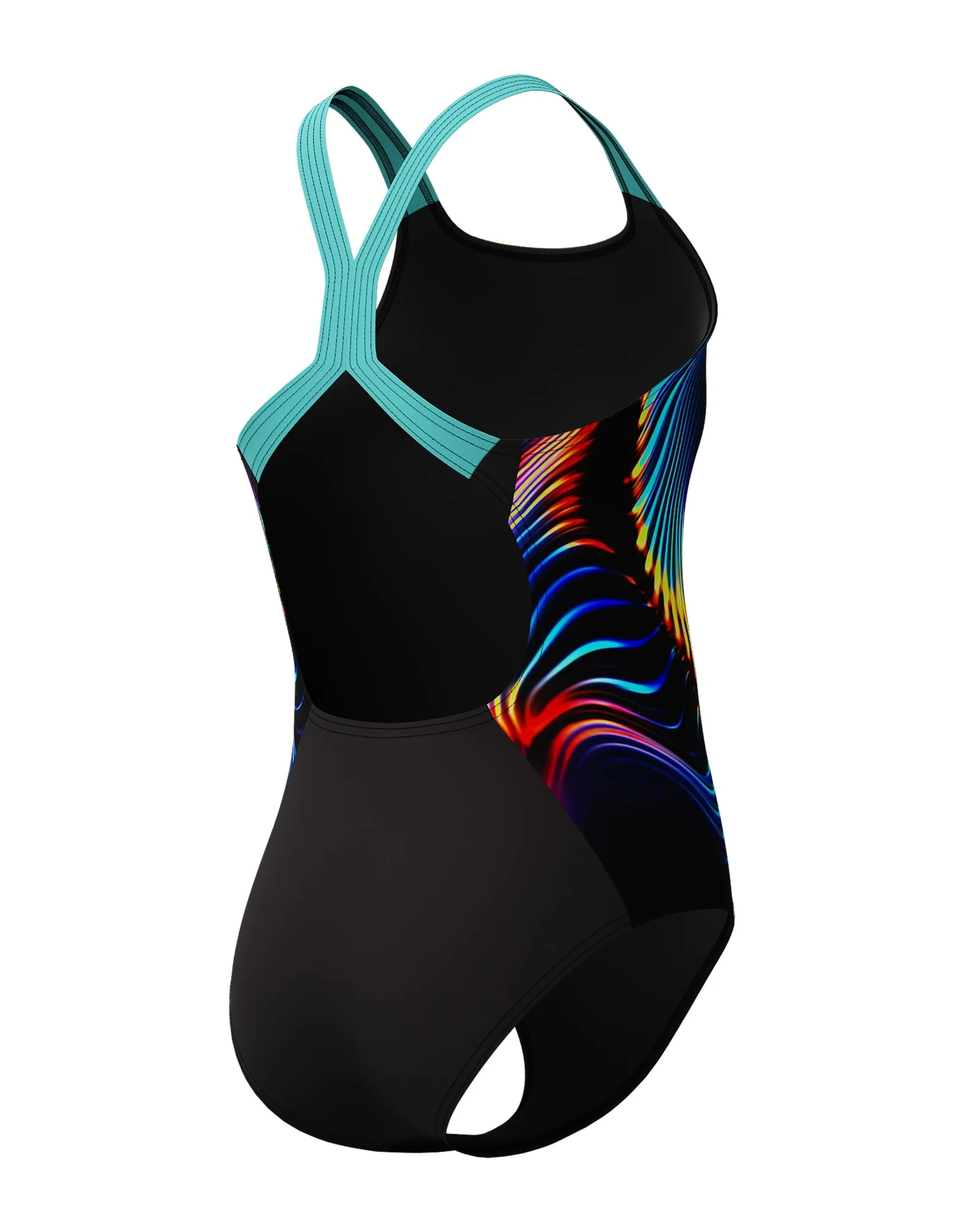 Girls Digital Placement Powerback Swimsuit - Black/Blue